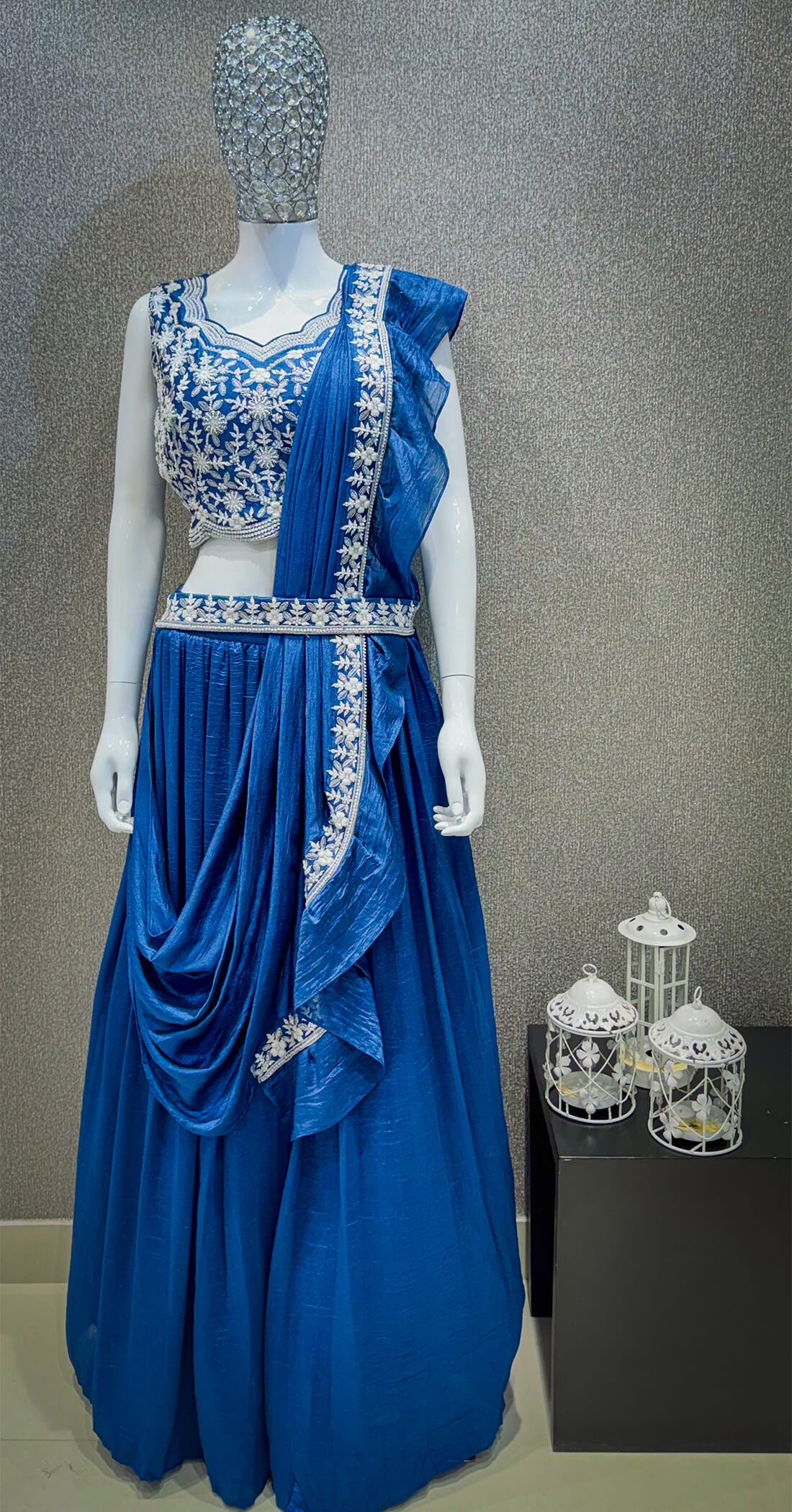 Draped Skirt with Top - Blue