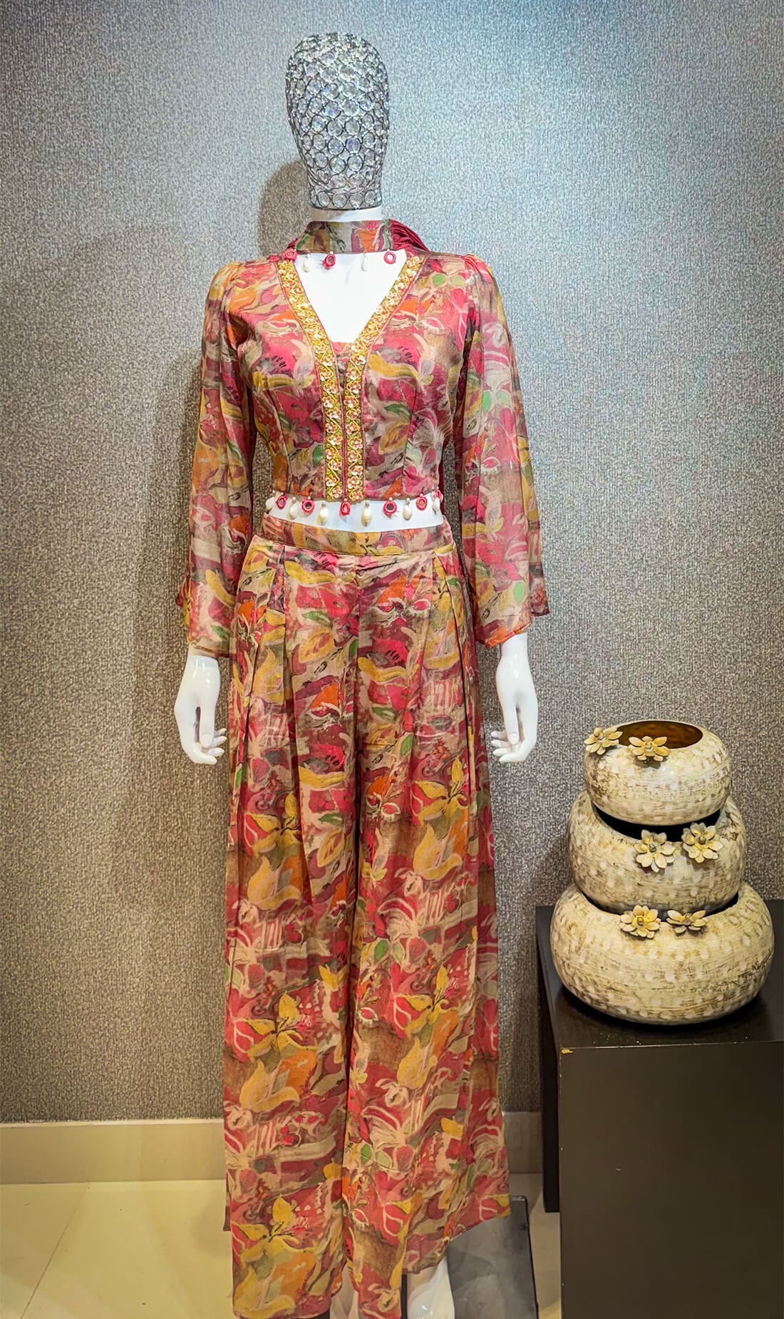 Crop Top Palazzo Dupatta Set