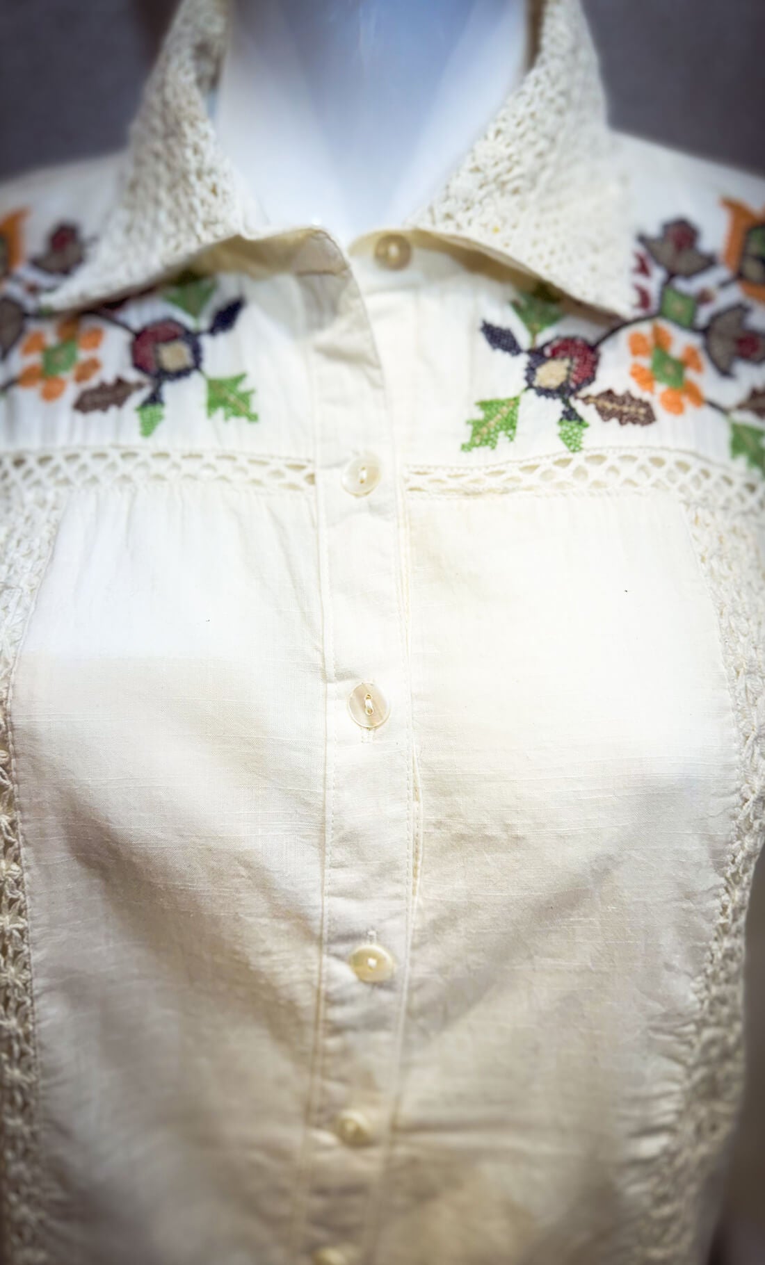 Embroidery Thread Work - Floral Off White
