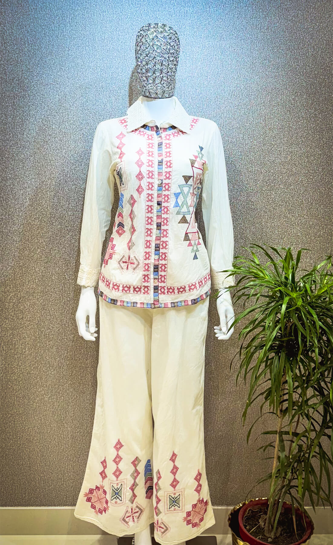 Embroidery Thread Work - Off White