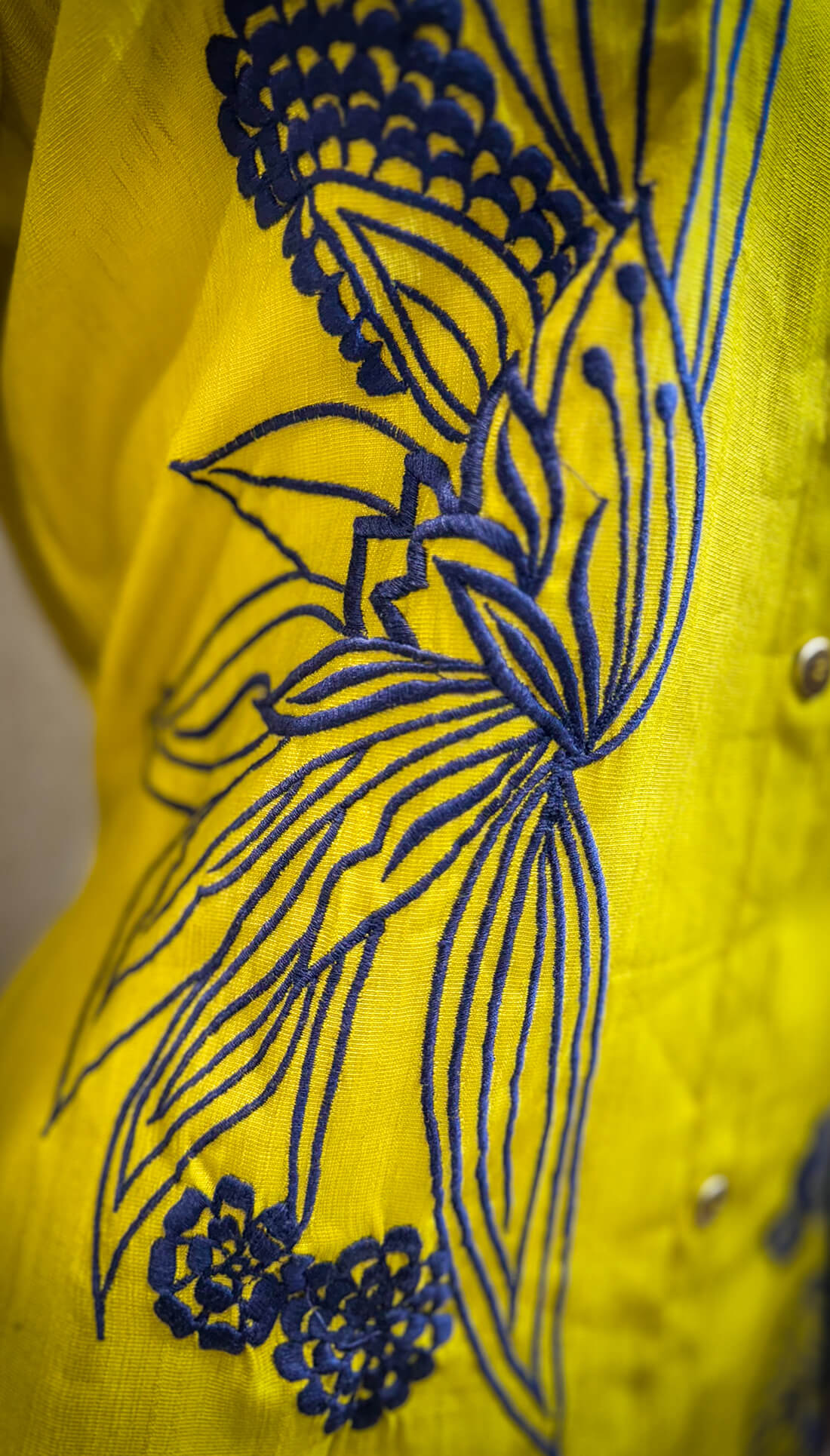Embroidery Thread Work - Yellow with Blue