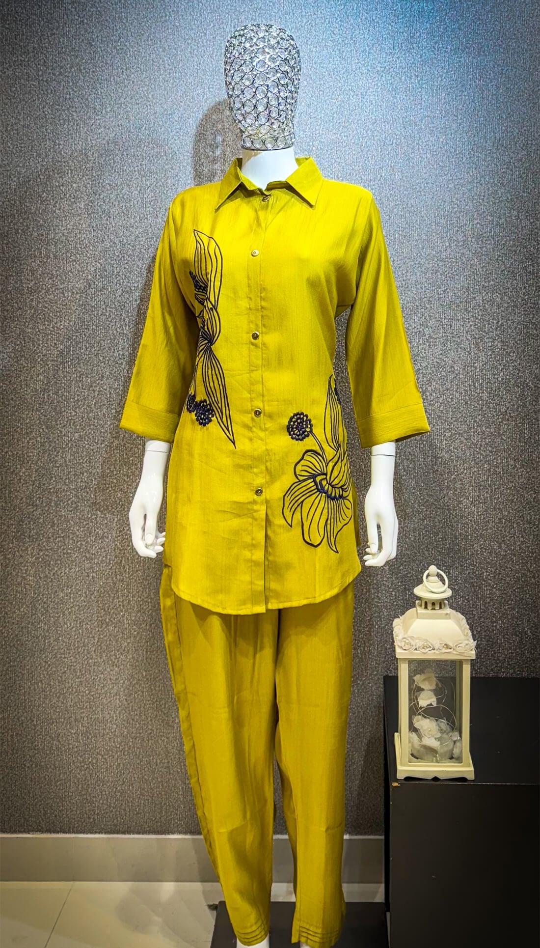 Embroidery Thread Work - Yellow with Blue