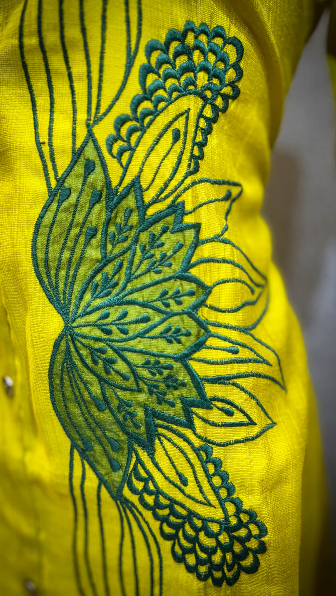 Embroidery Thread Work - Yellow with Green