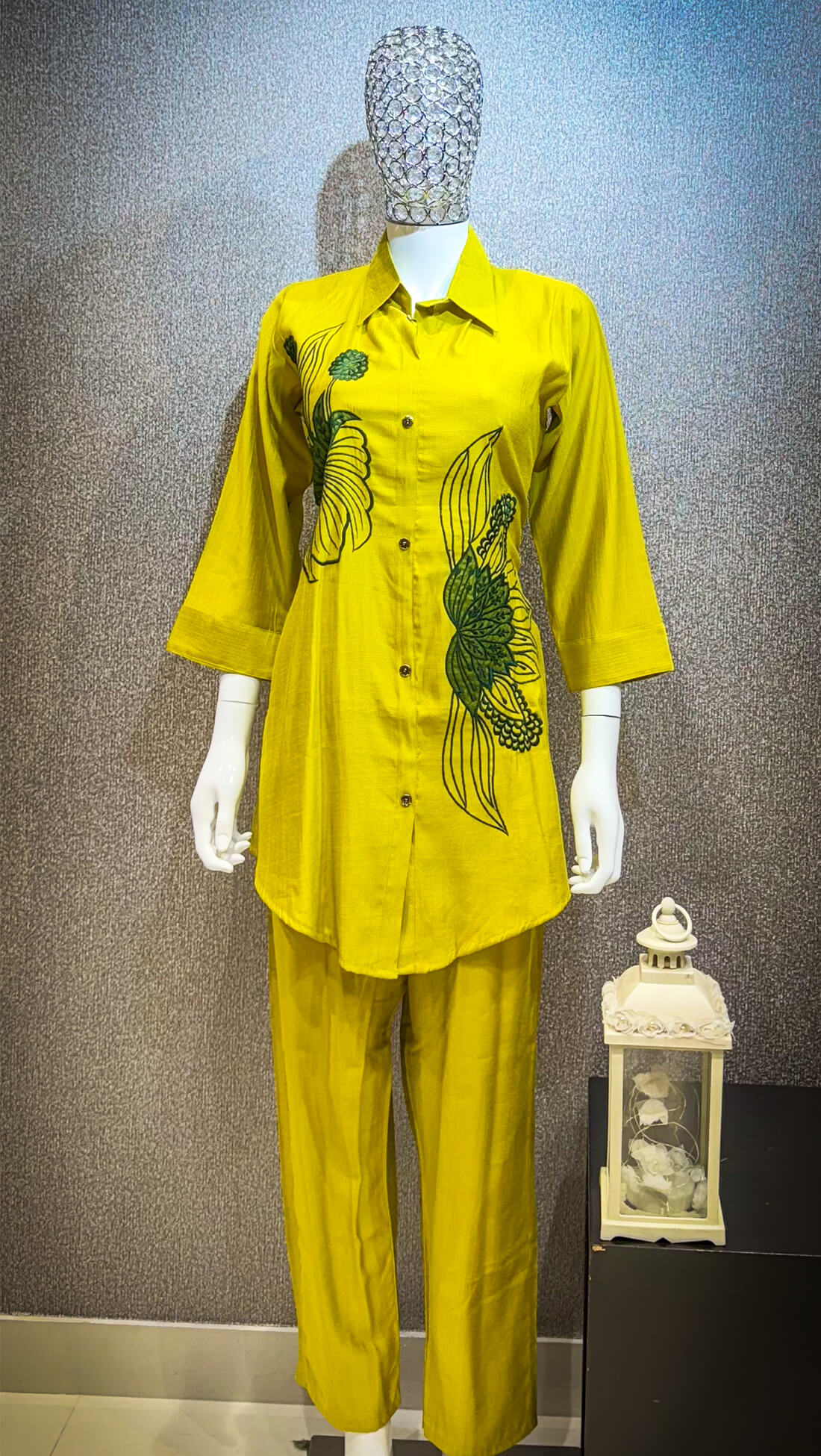 Embroidery Thread Work - Yellow with Green