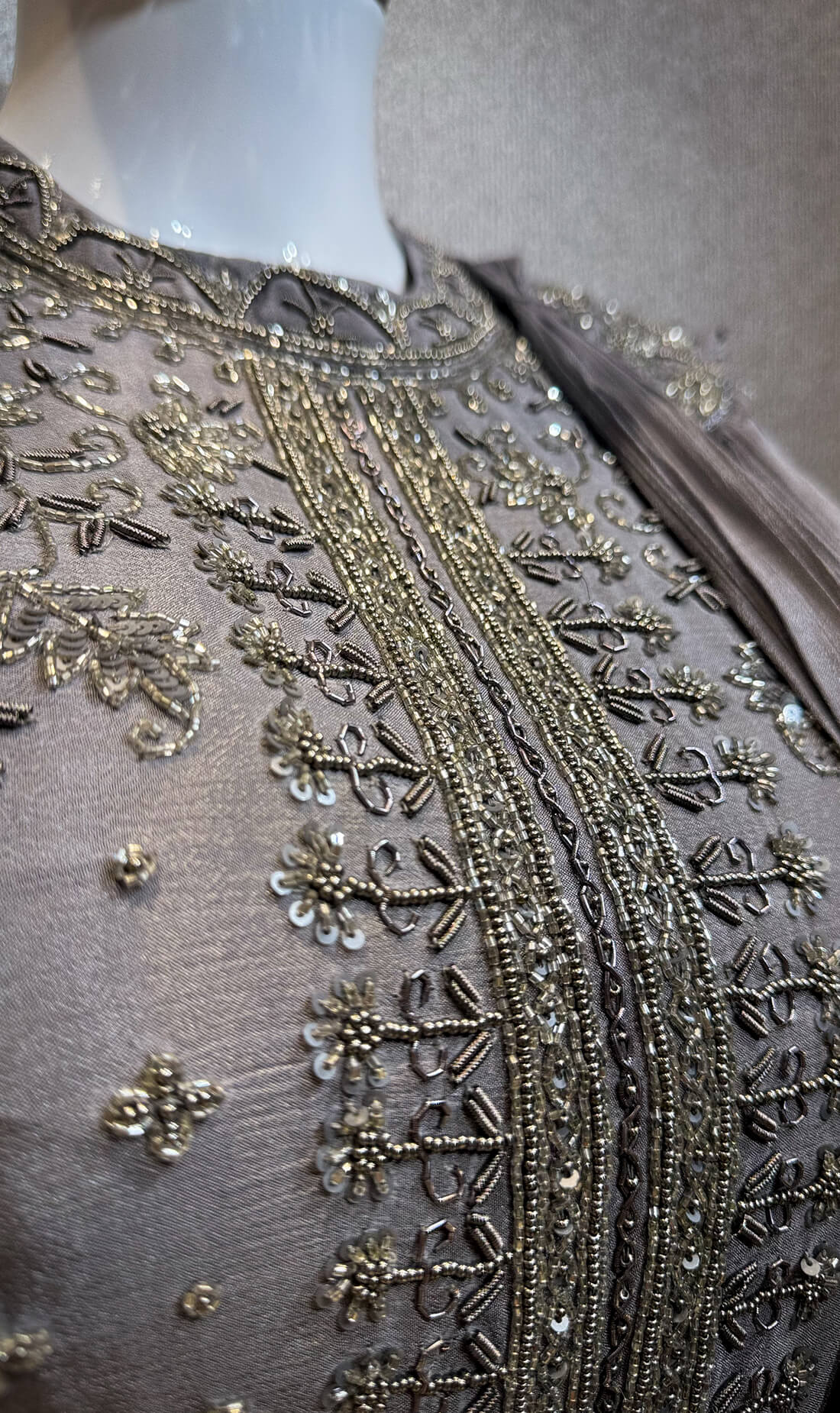 Embellished Top with Draped Skirt - Gray