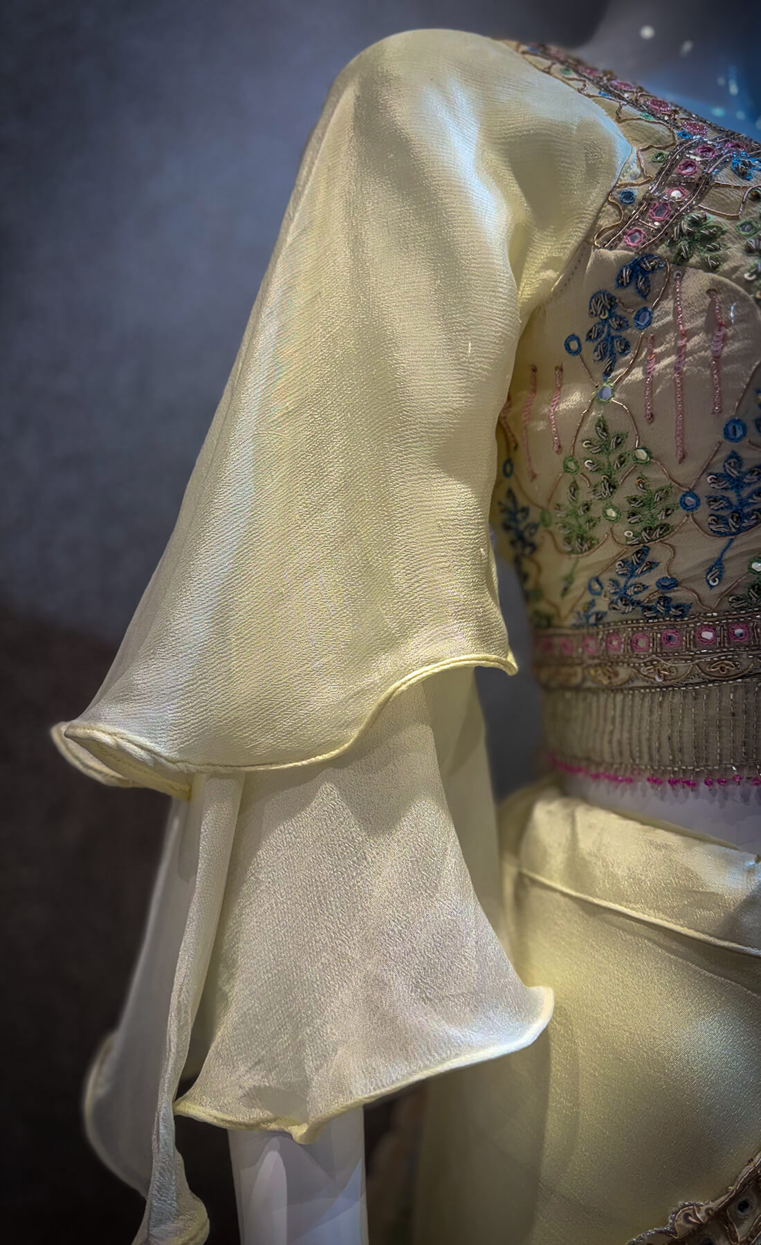 Embellished Top with Draped Skirt - Light Yellow