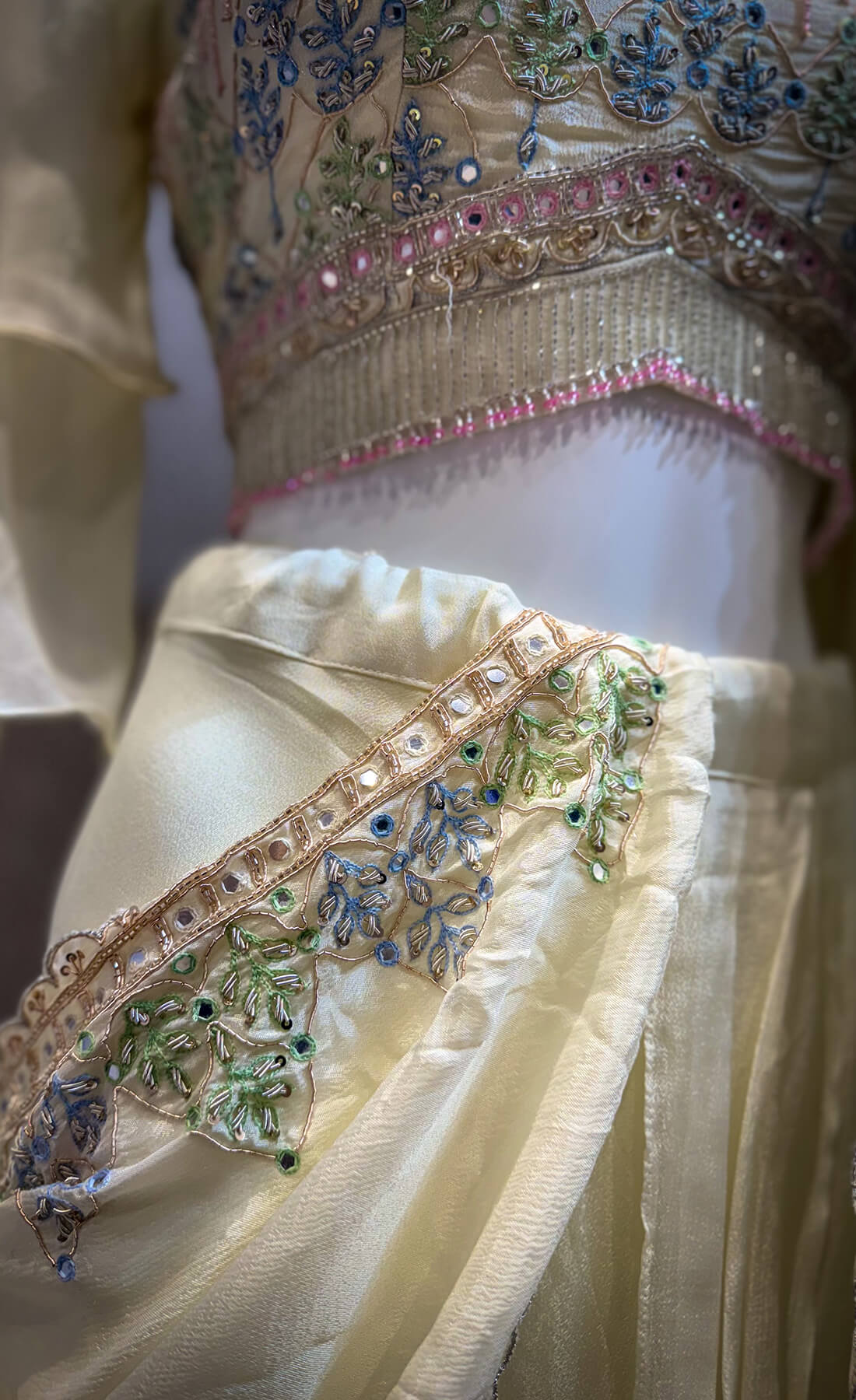 Embellished Top with Draped Skirt - Light Yellow