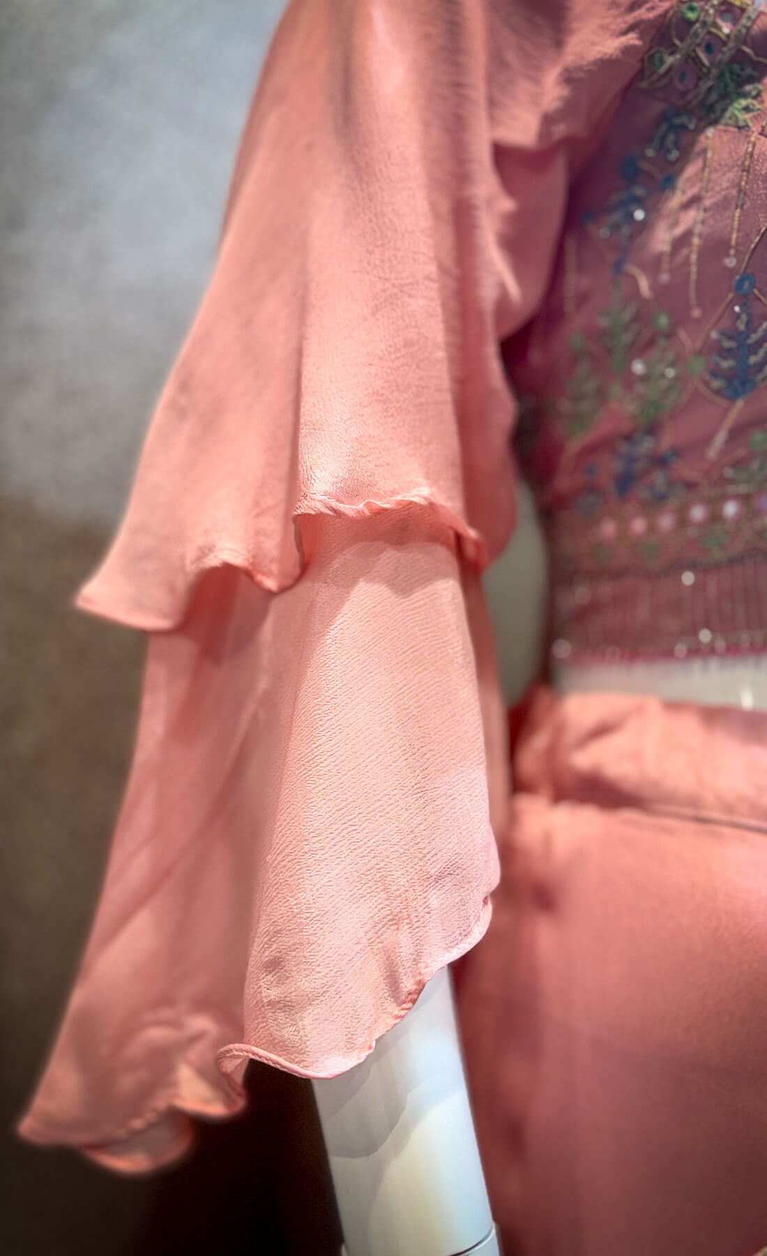 Embellished Top with Draped Skirt - Peachy Pink