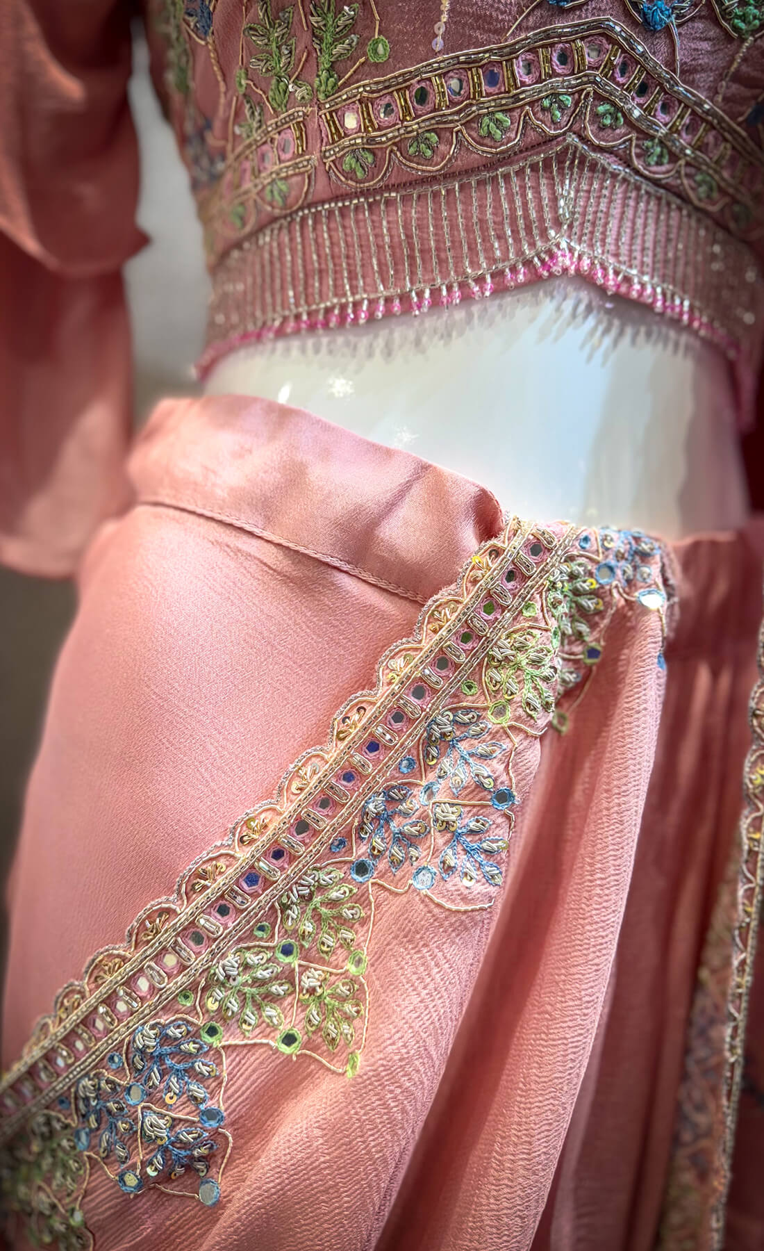 Embellished Top with Draped Skirt - Peachy Pink