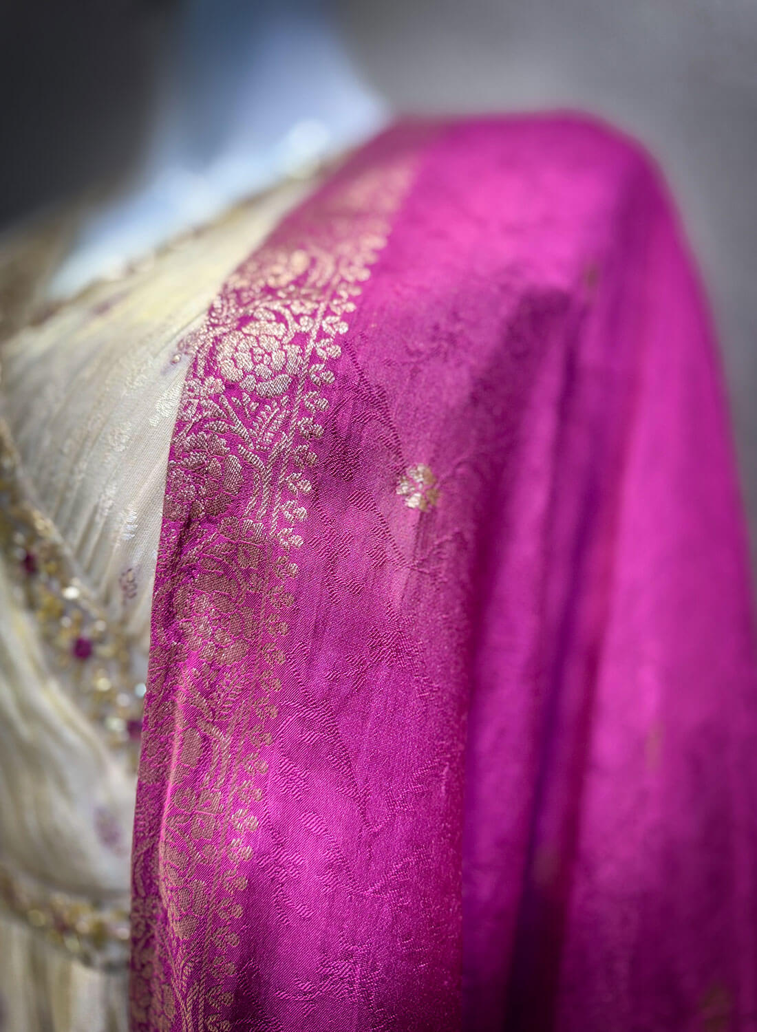 Embroidery Work 3 piece - Half White with Magenta