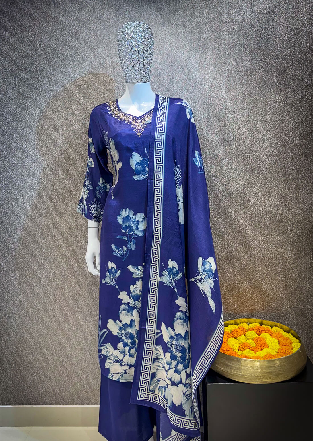 Embellished Work 3piece - Navy Blue