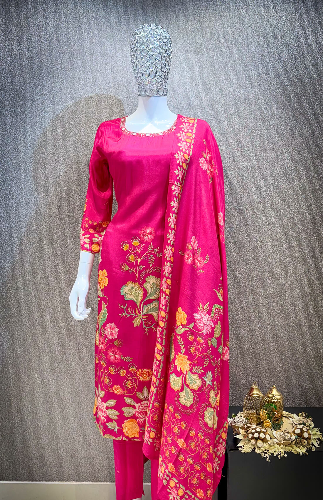 Embellished Work 3piece -  Deep Pink