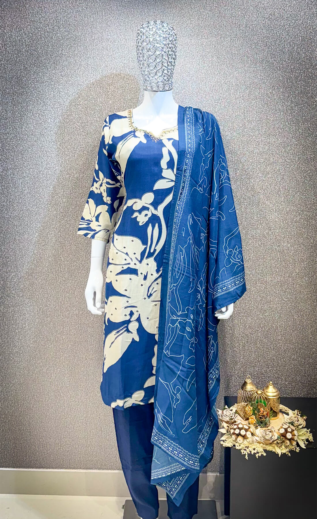 Embellished Work 3piece -  Deep Sea Blue