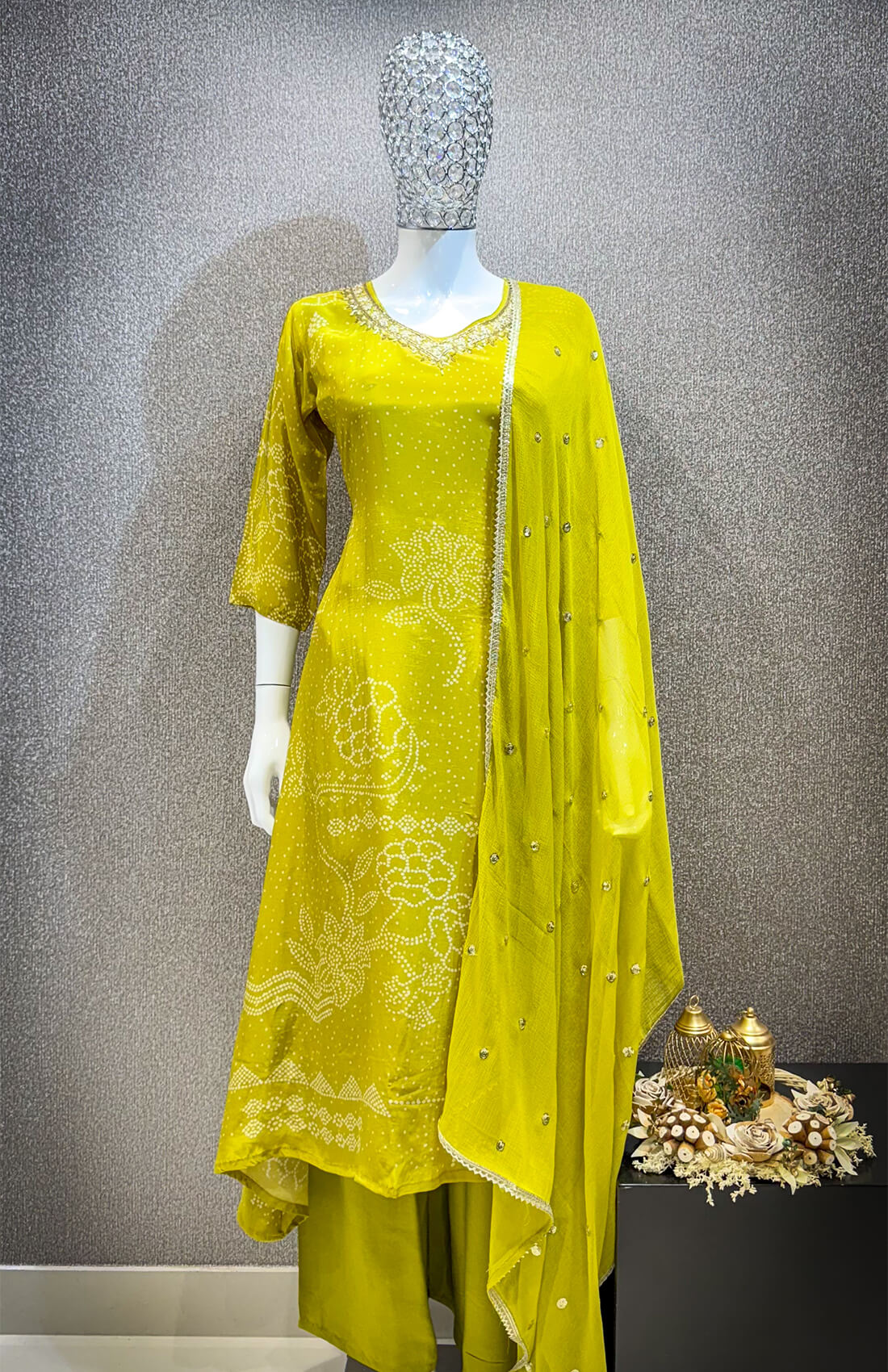 Embellished Work 3piece - Lime Yellow