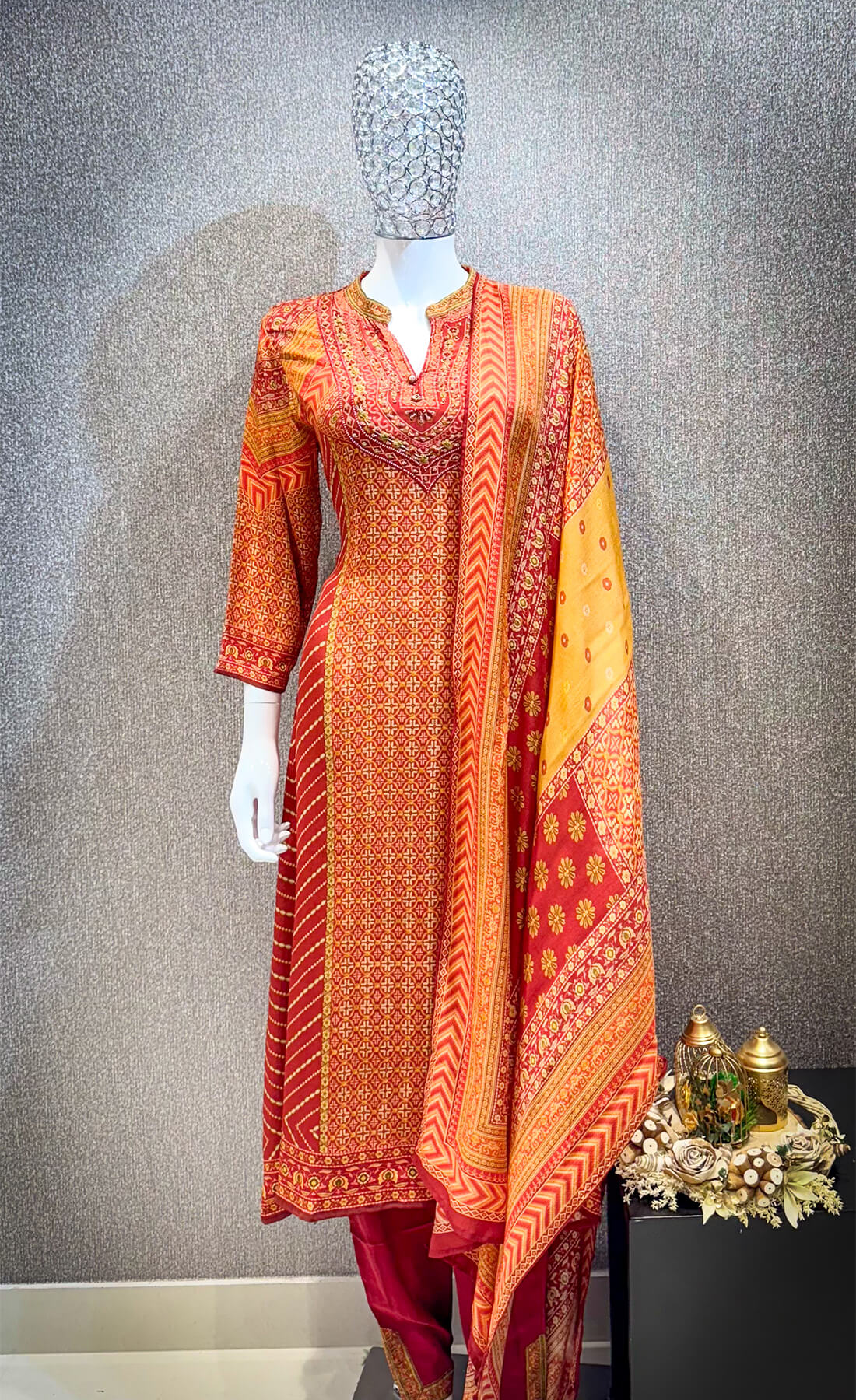 Embellished Work 3piece - Orange Red