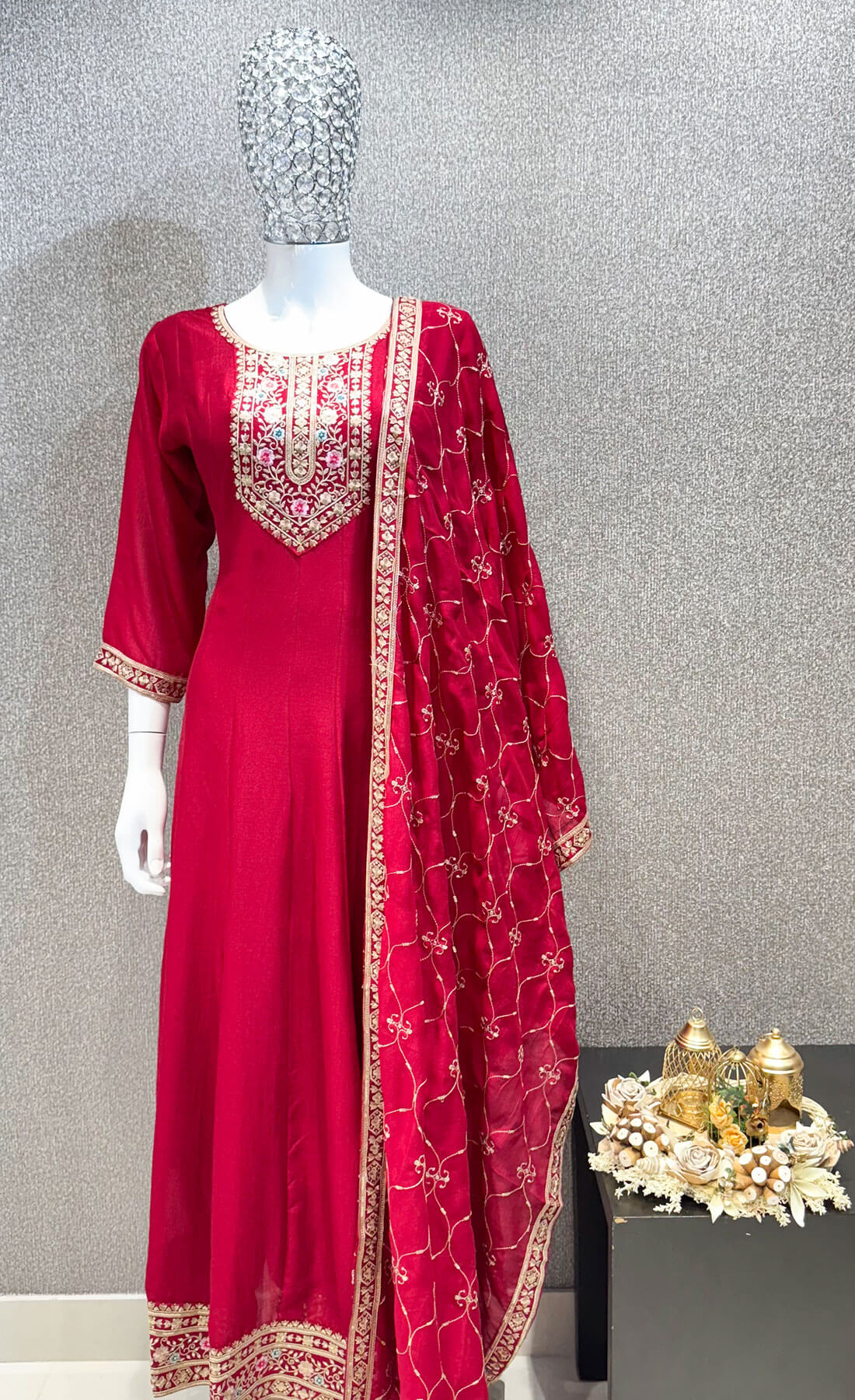Embroidery Work 3 piece - Red