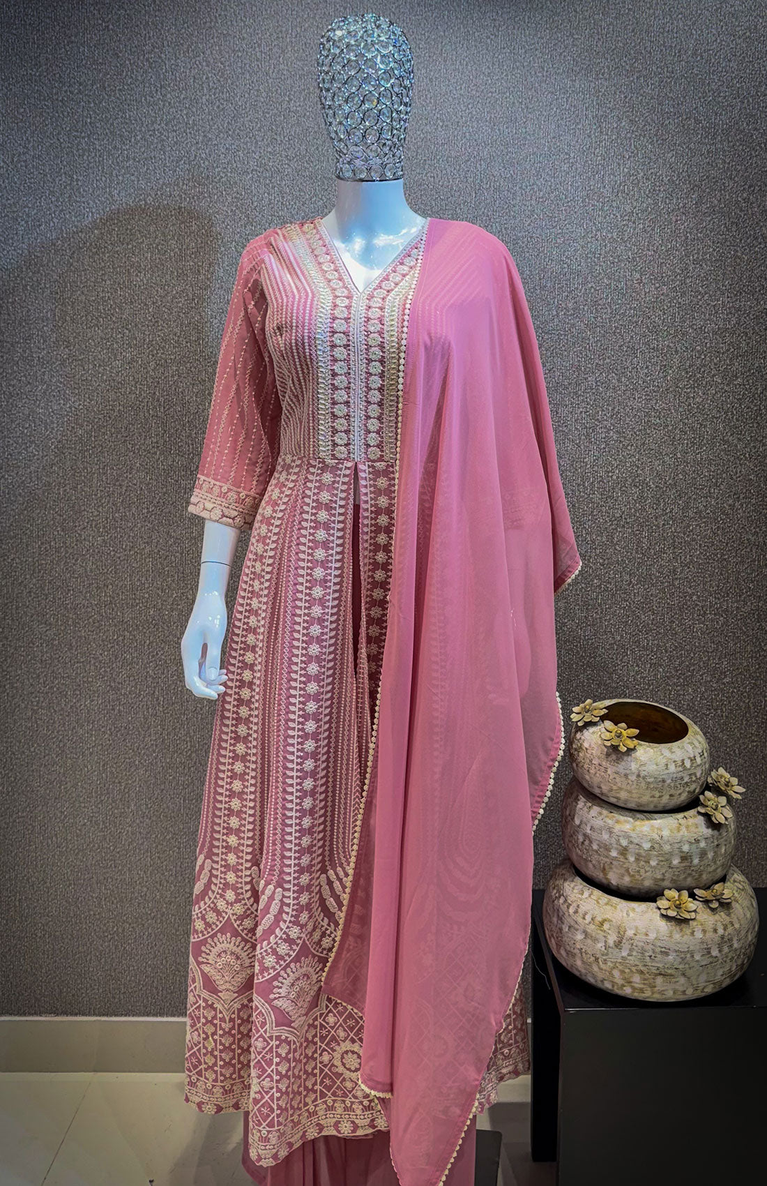 Embroidery Work Anarkali 3-peice - Blush