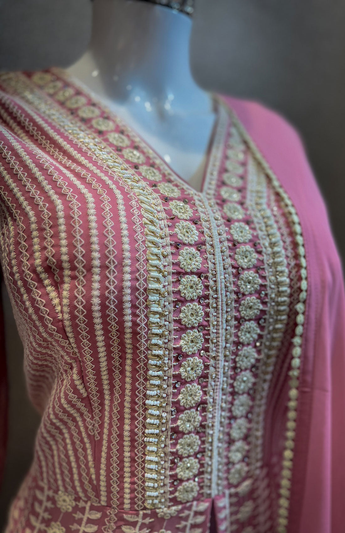 Embroidery Work Anarkali 3-peice - Blush