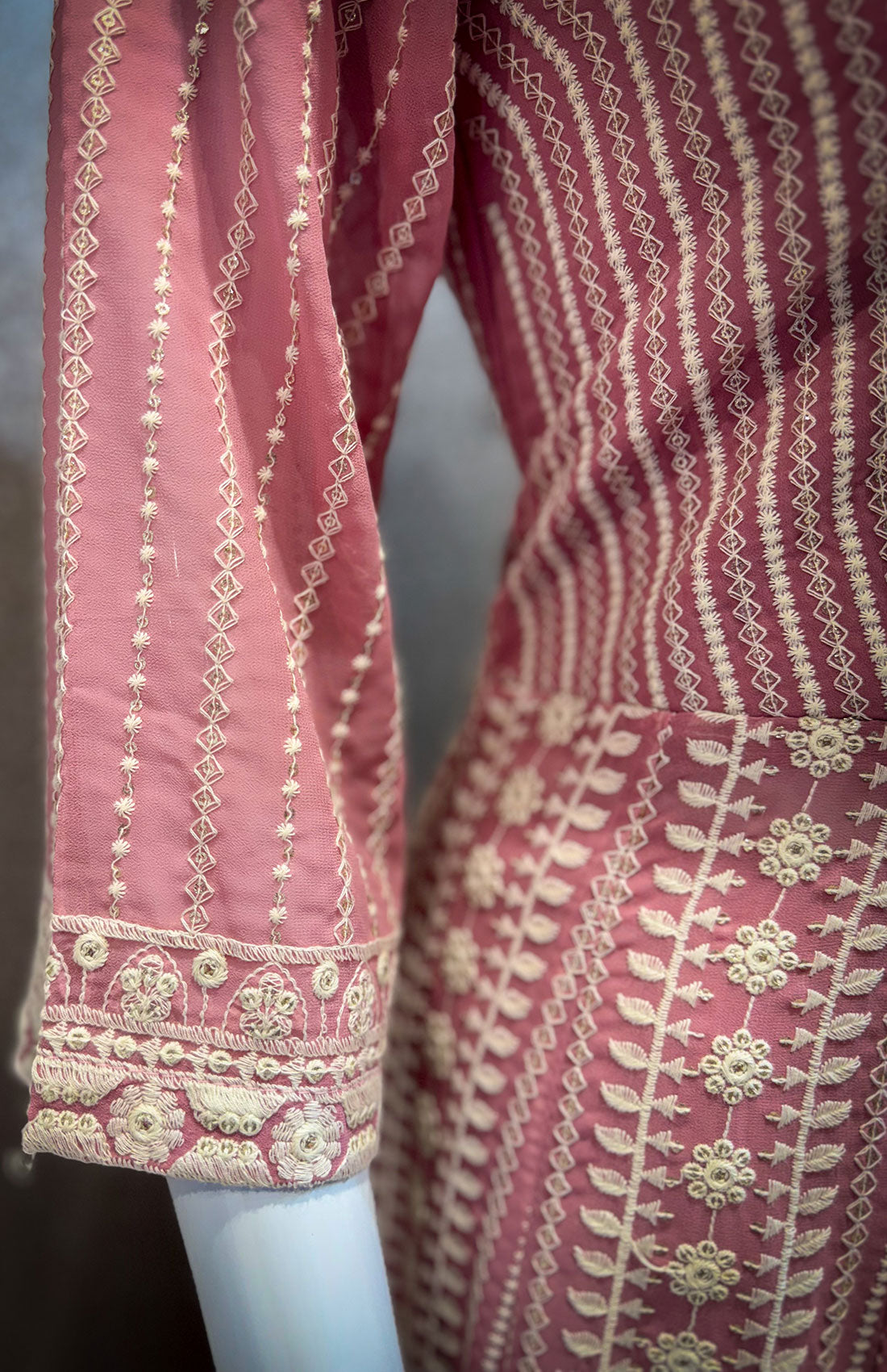 Embroidery Work Anarkali 3-peice - Blush