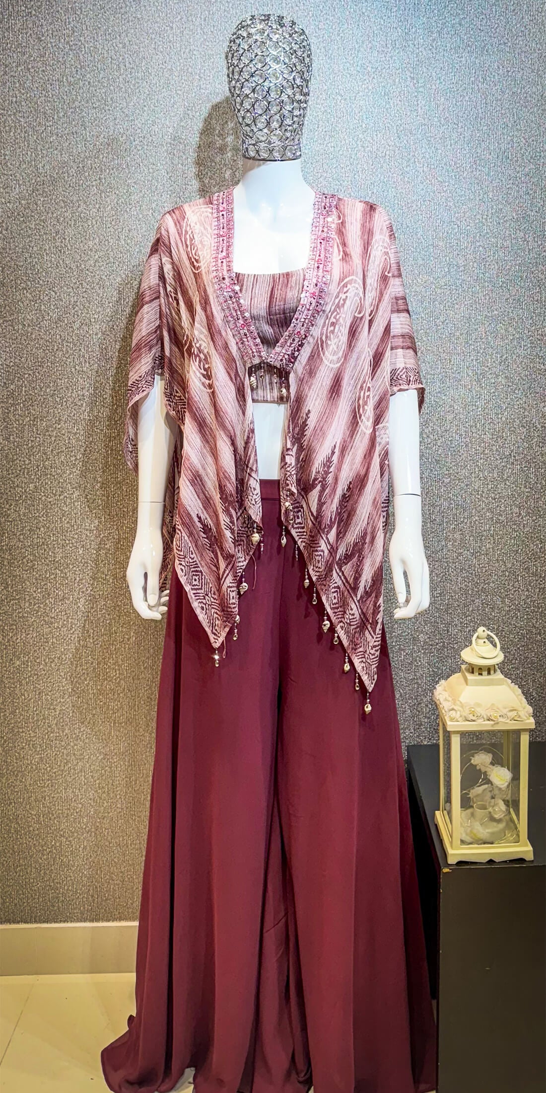 Embroidery Work Poncho Style 3-peice - Maroon