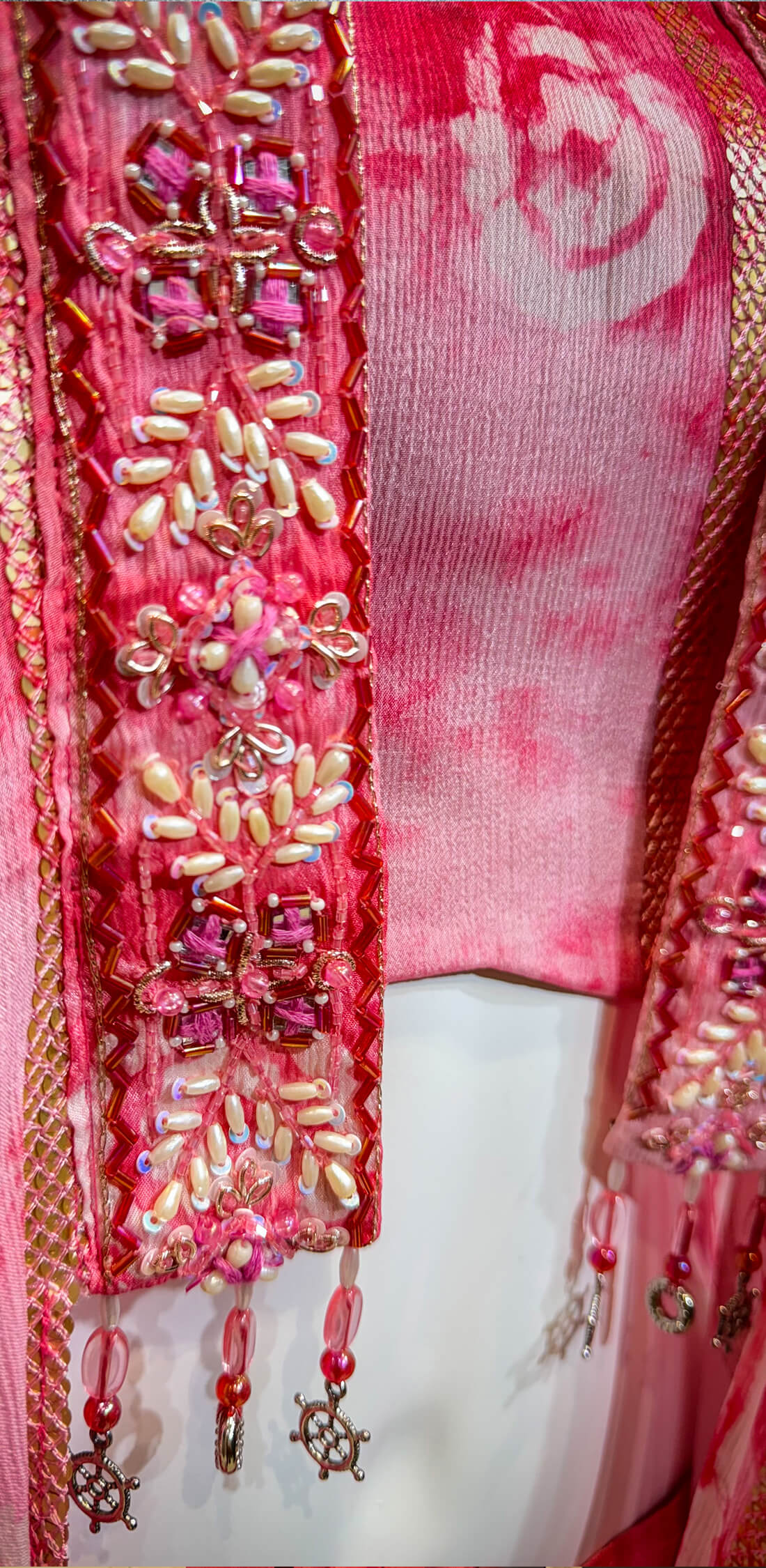 Embroidery Work Poncho Style 3-peice - Pinkish Red
