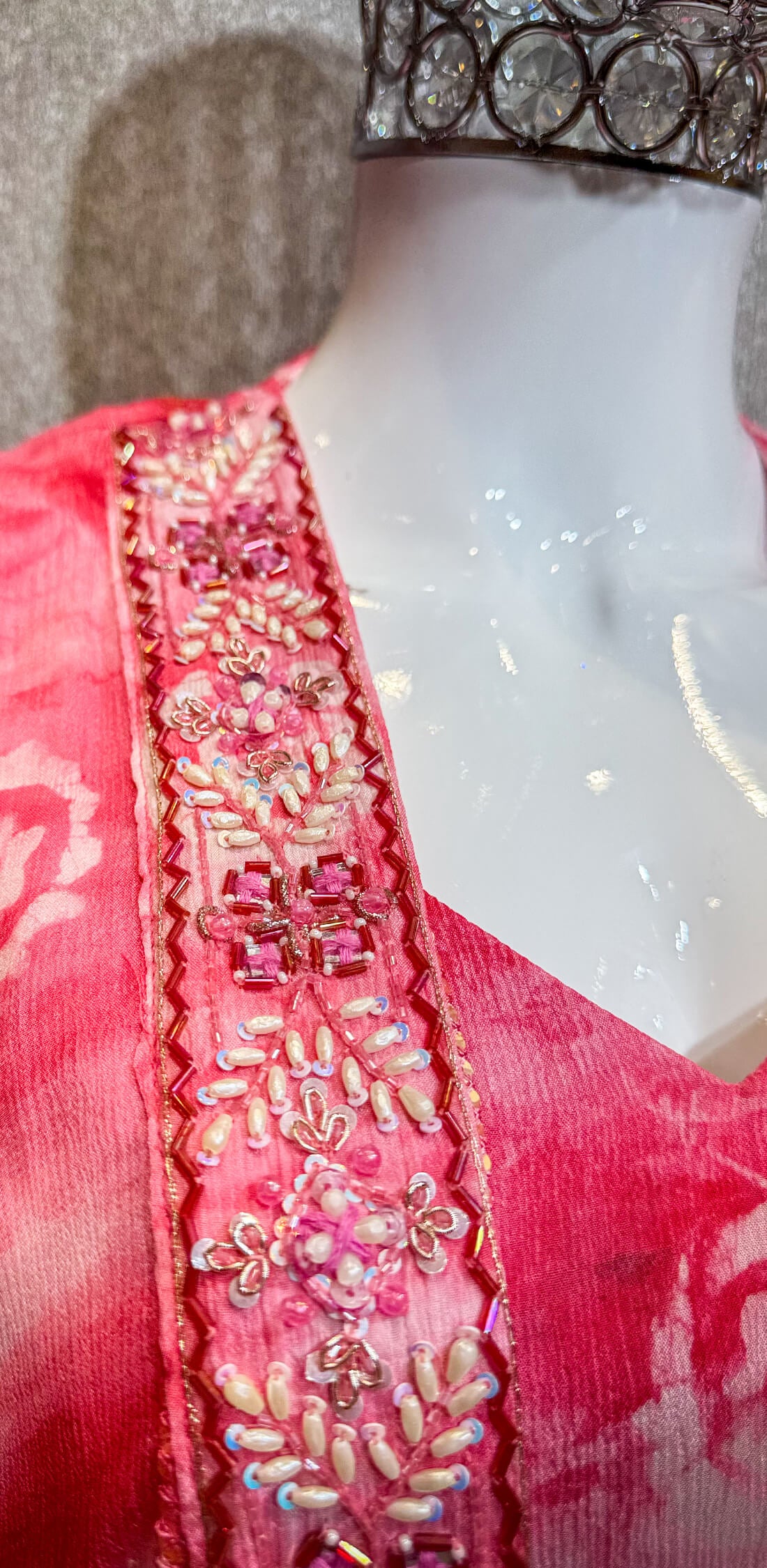 Embroidery Work Poncho Style 3-peice - Pinkish Red