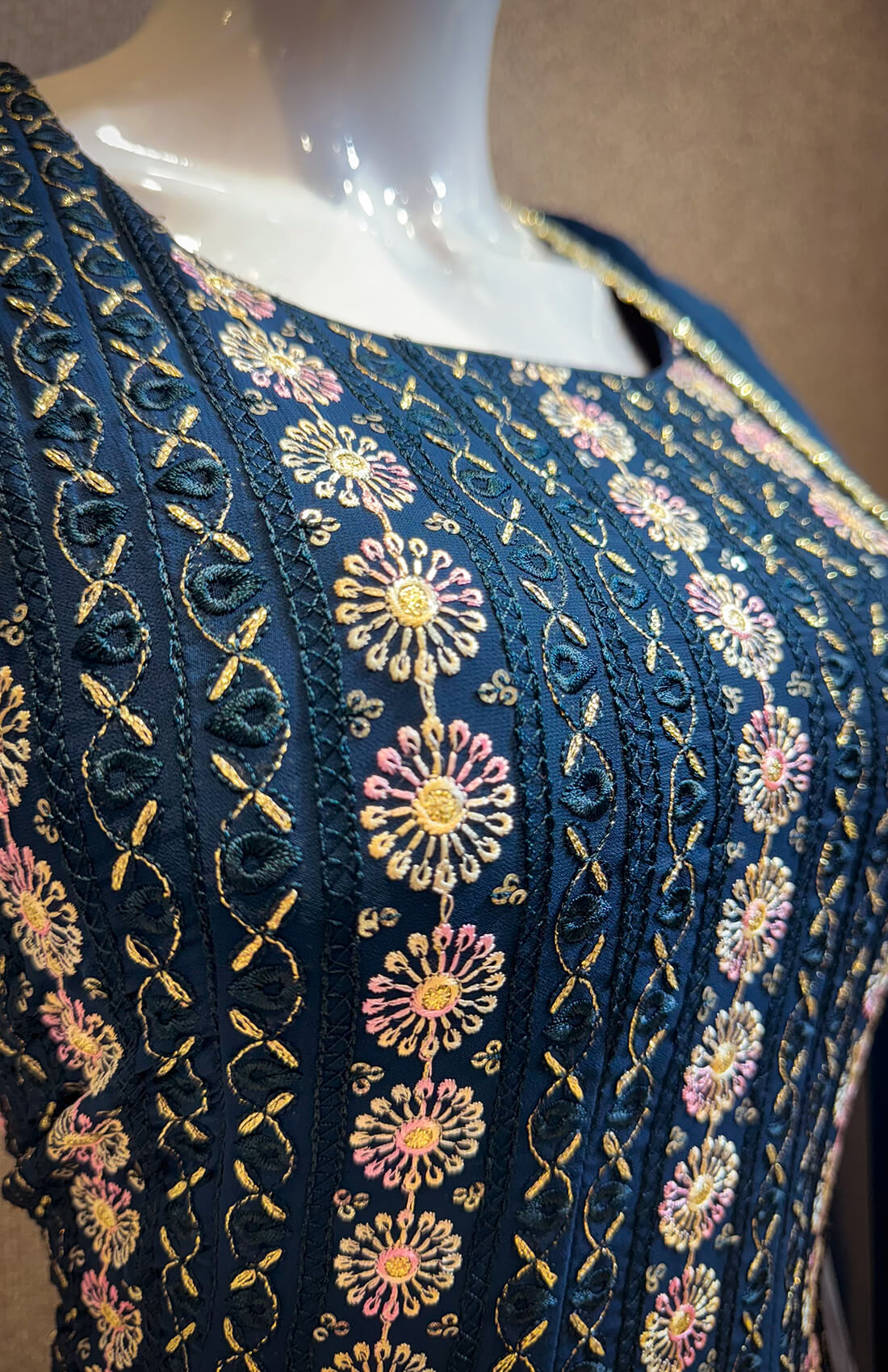 Gold Embroidery Work 3-peice - Midnight Blue