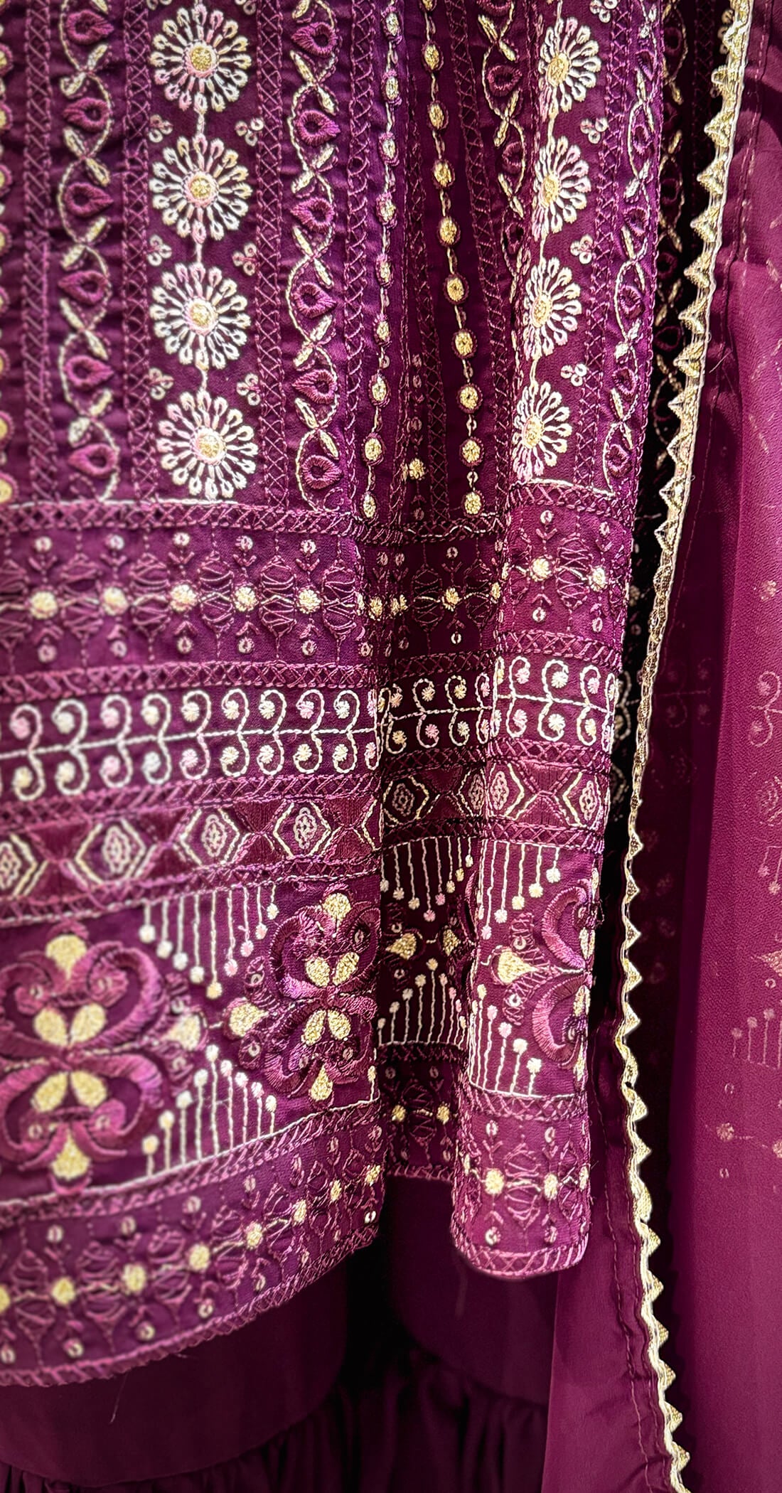 Gold Embroidery Work 3-peice - Wine Berry