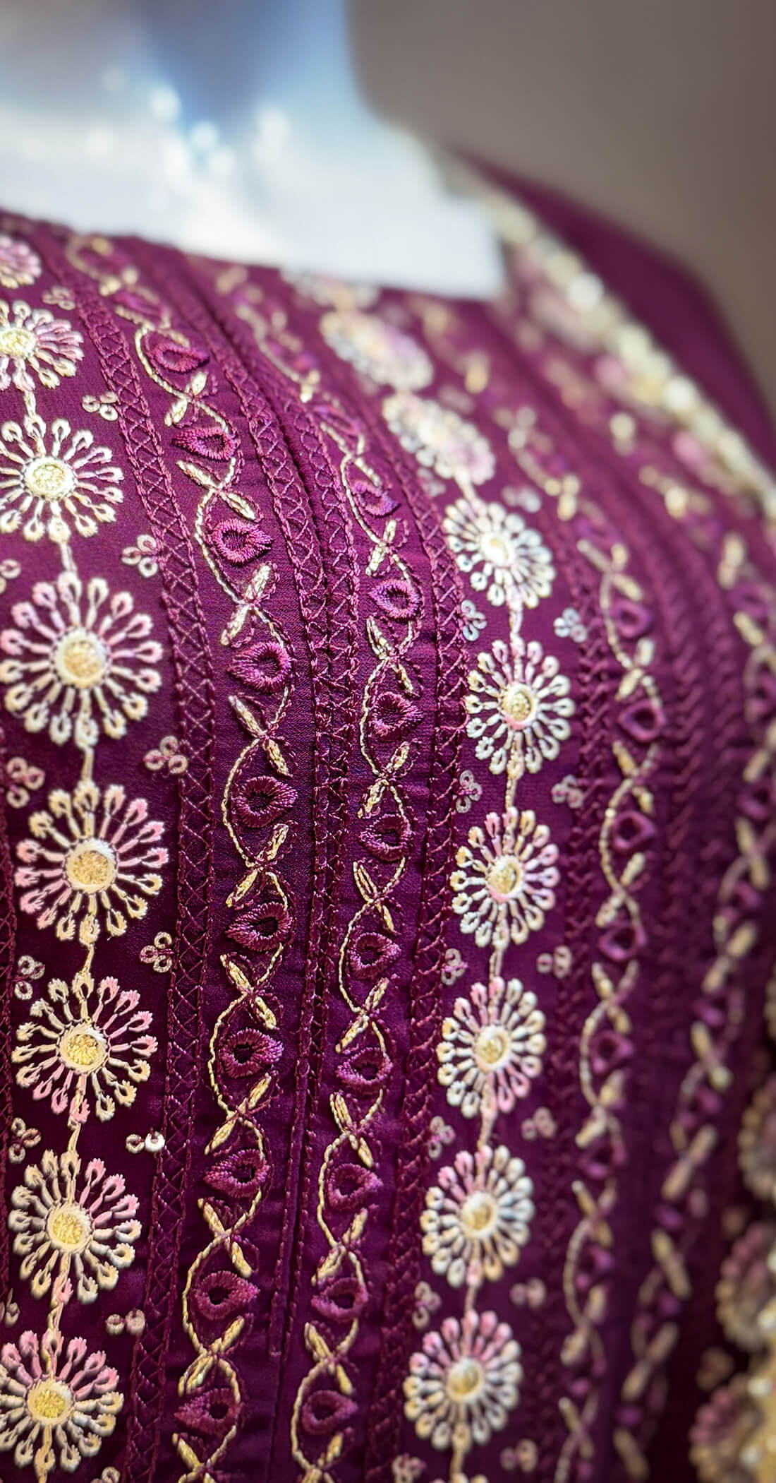 Gold Embroidery Work 3-peice - Wine Berry