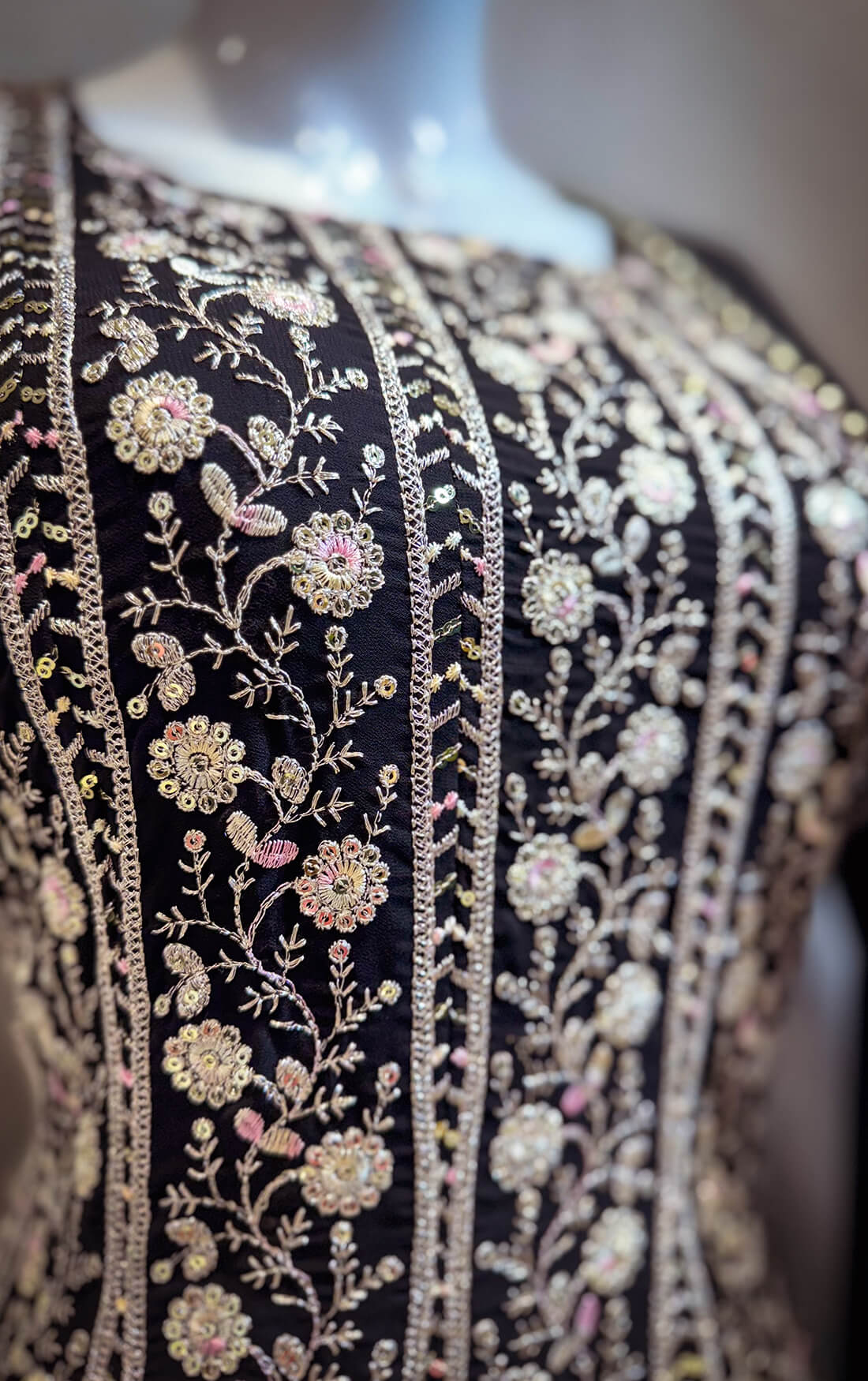 Gold Pitta Embroidery Work 3-peice - Black