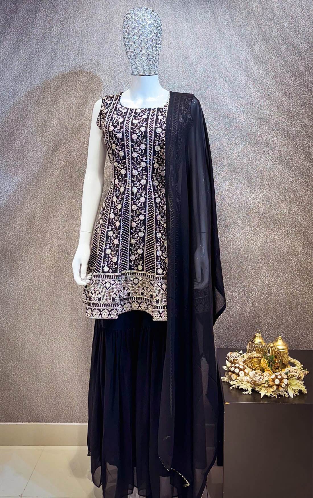 Gold Pitta Embroidery Work 3-peice - Black