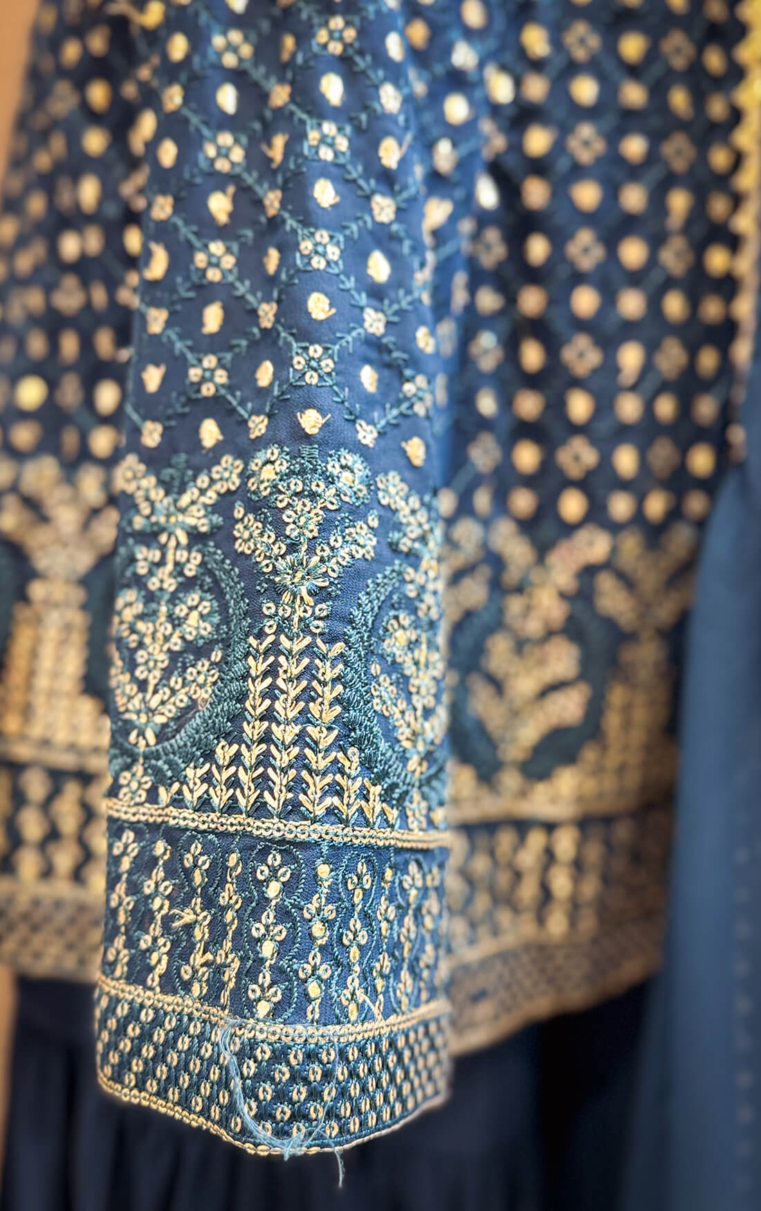 Gold Pitta Embroidery Work 3-peice - Dark Midnight Blue
