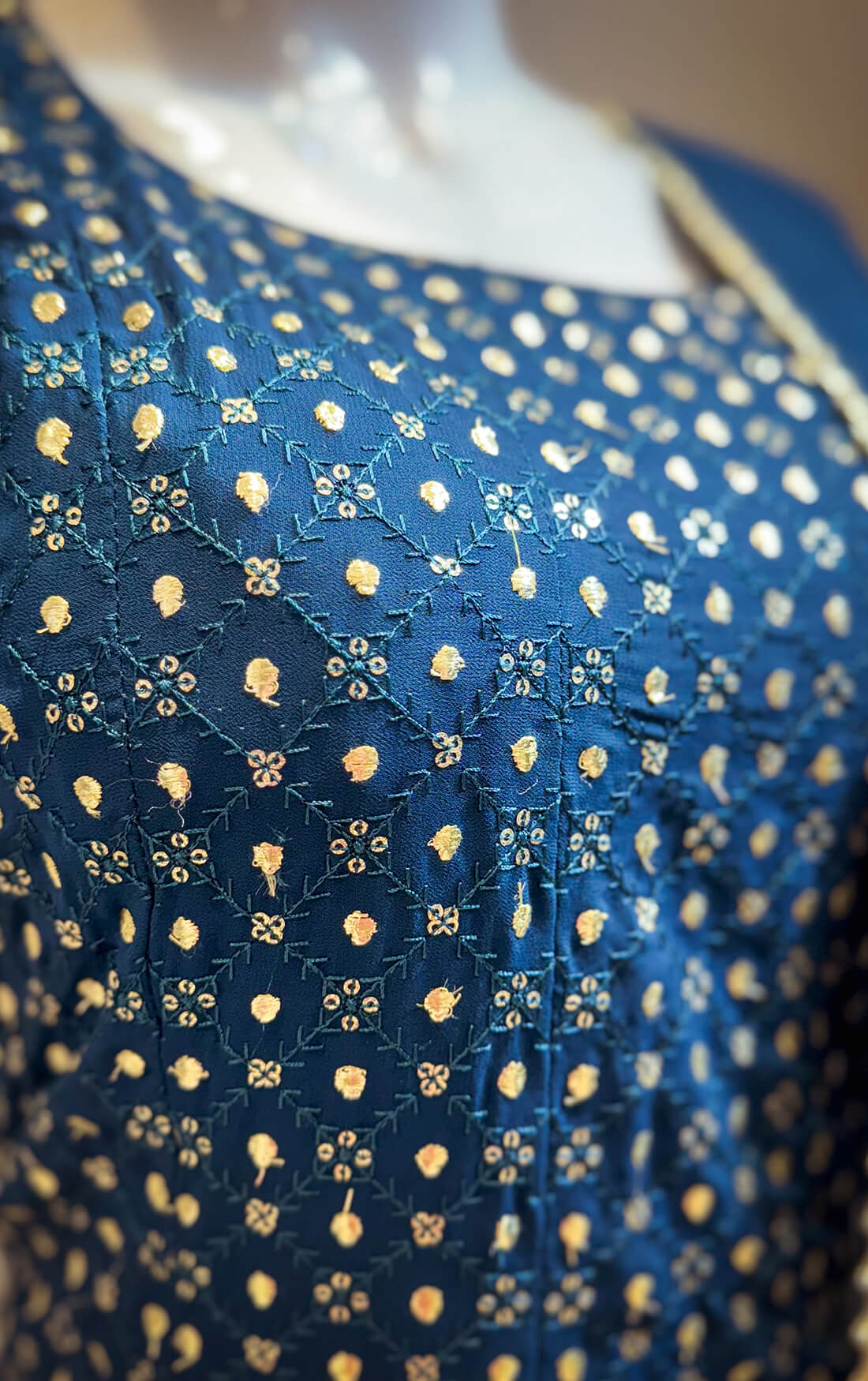 Gold Pitta Embroidery Work 3-peice - Dark Midnight Blue