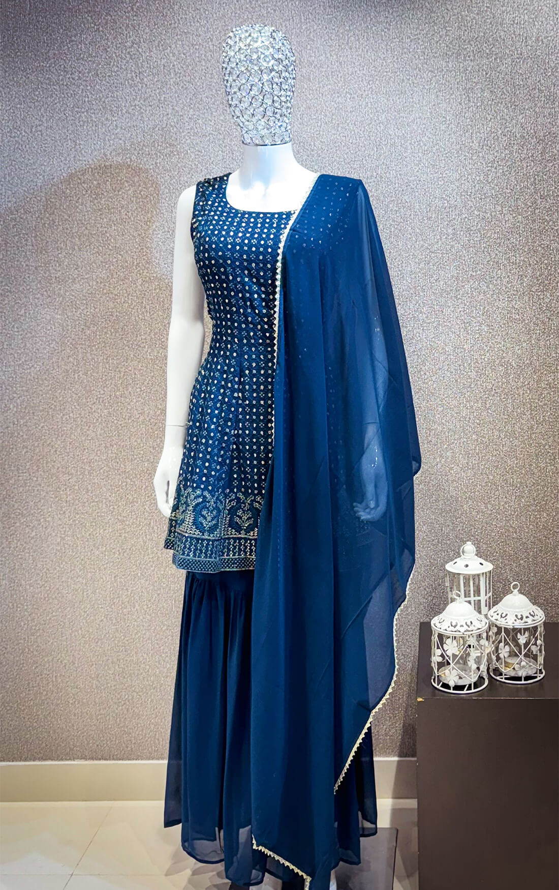 Gold Pitta Embroidery Work 3-peice - Dark Midnight Blue