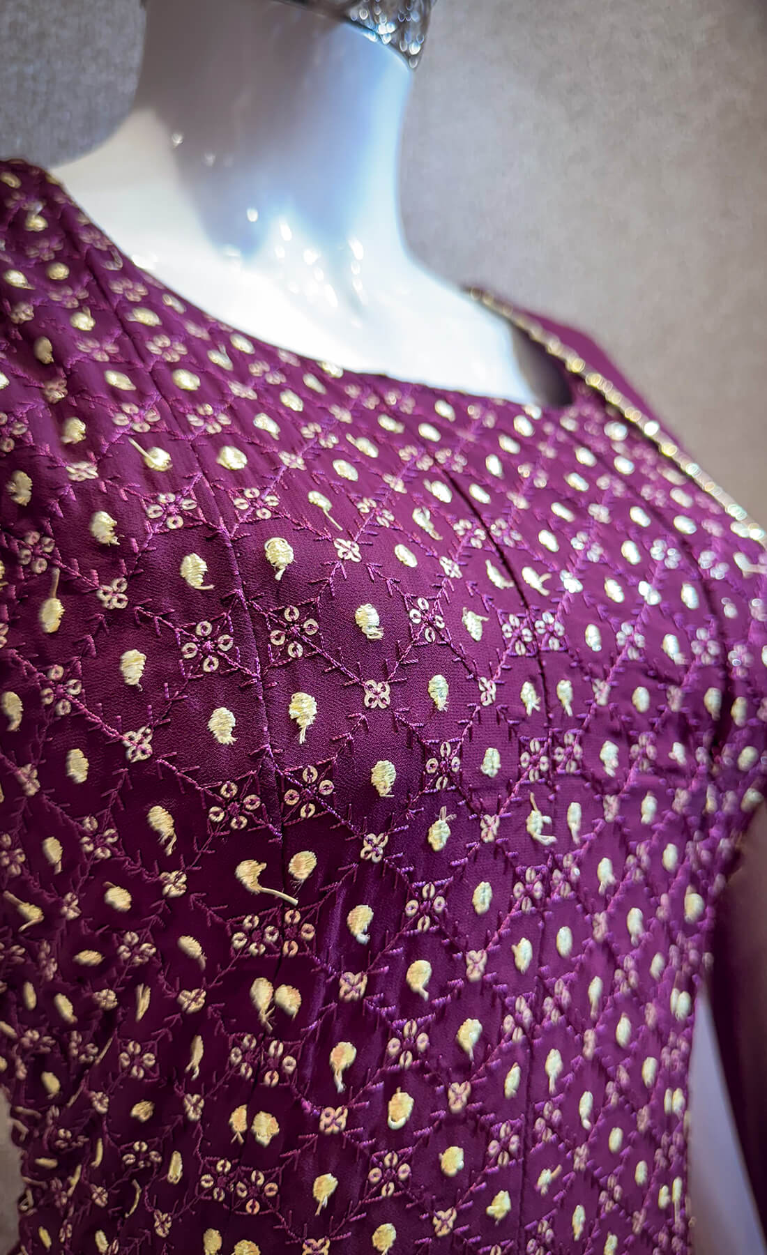 Gold Pitta Embroidery Work 3-peice - Wine Berry