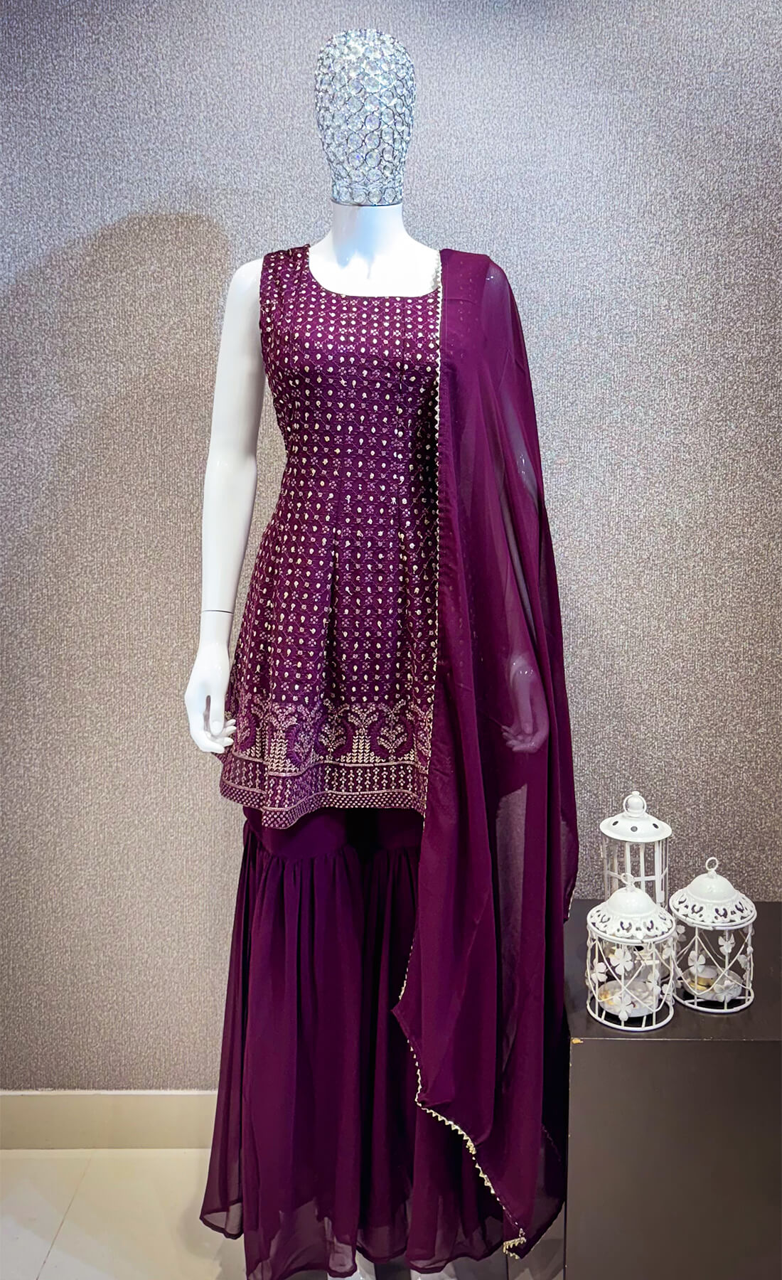 Gold Pitta Embroidery Work 3-peice - Wine Berry