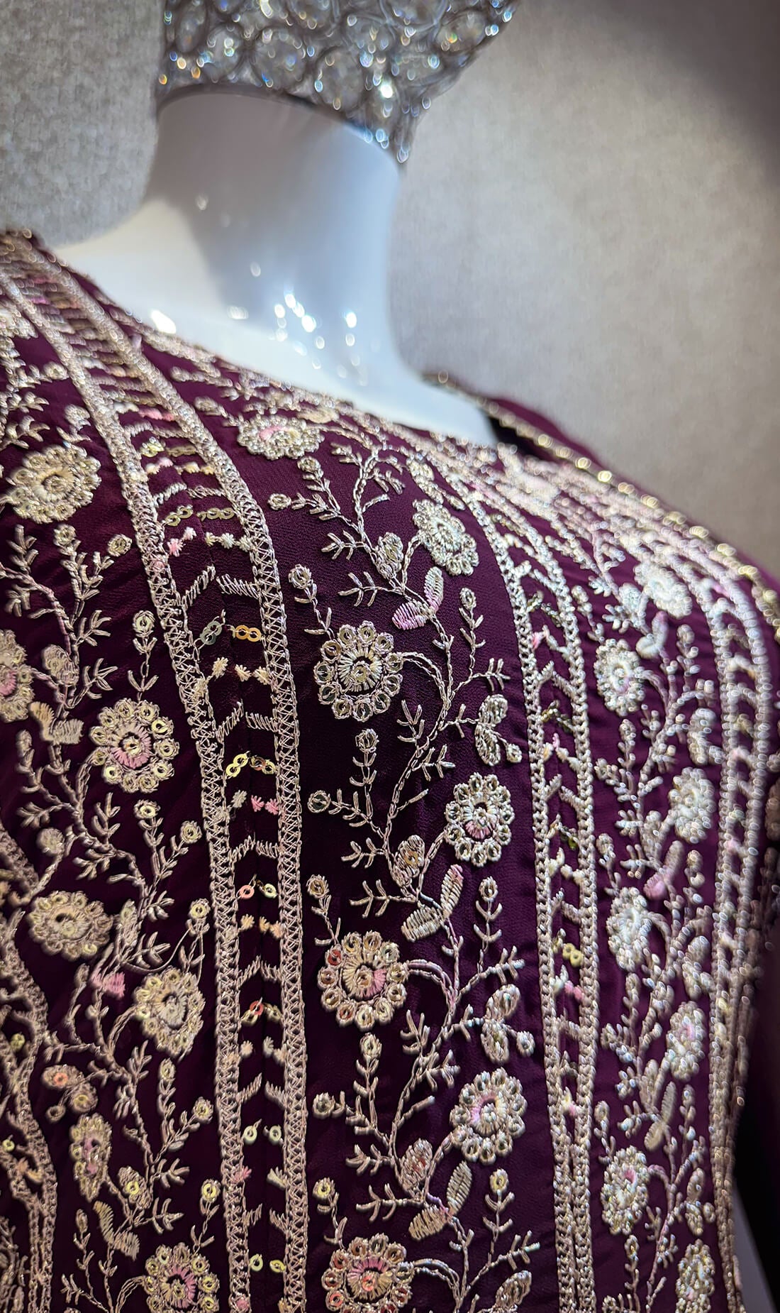 Gold Pitta Embroidery Work 3-peice - Wine Berry