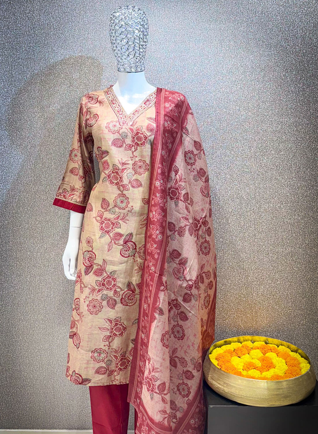 Hand Work 3piece - Dark Rose