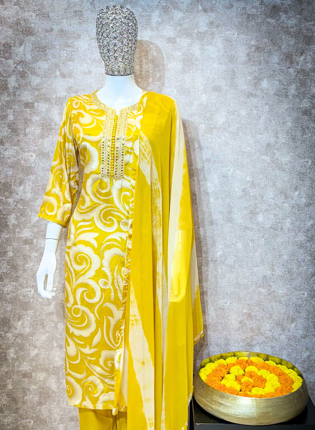 Hand Work 3piece - Light Yellow