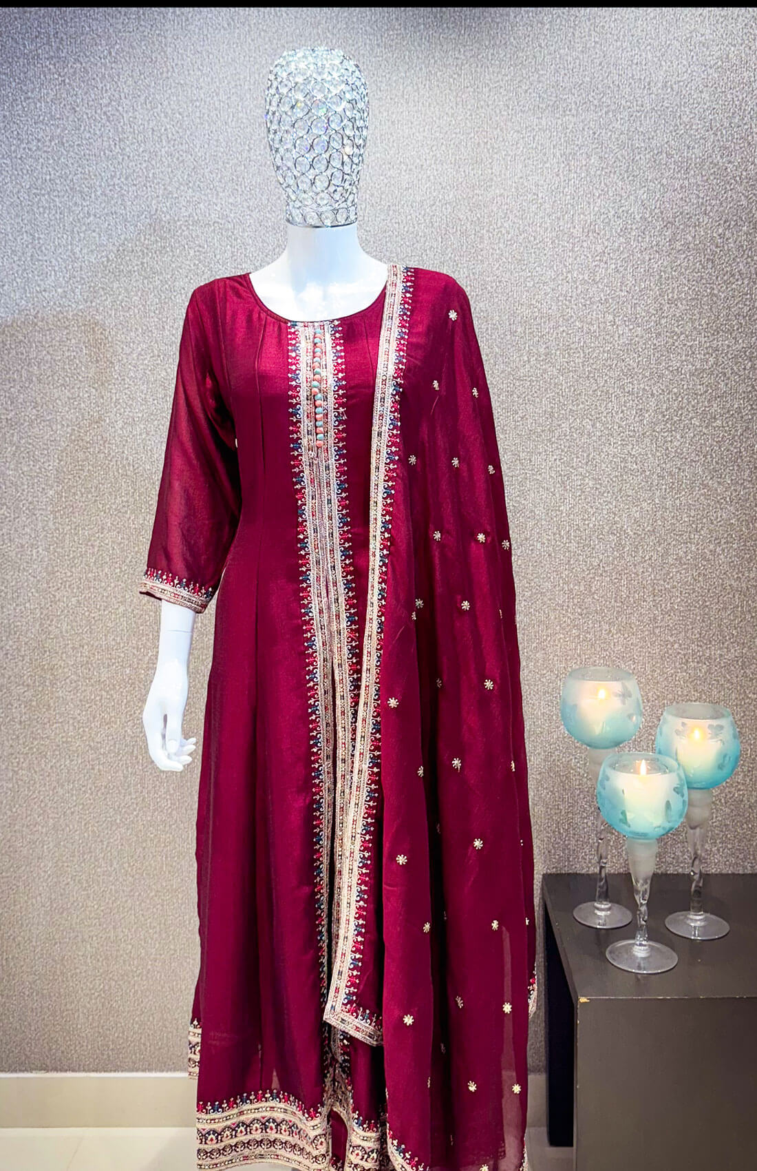 Hand Work 3piece - Burgundy