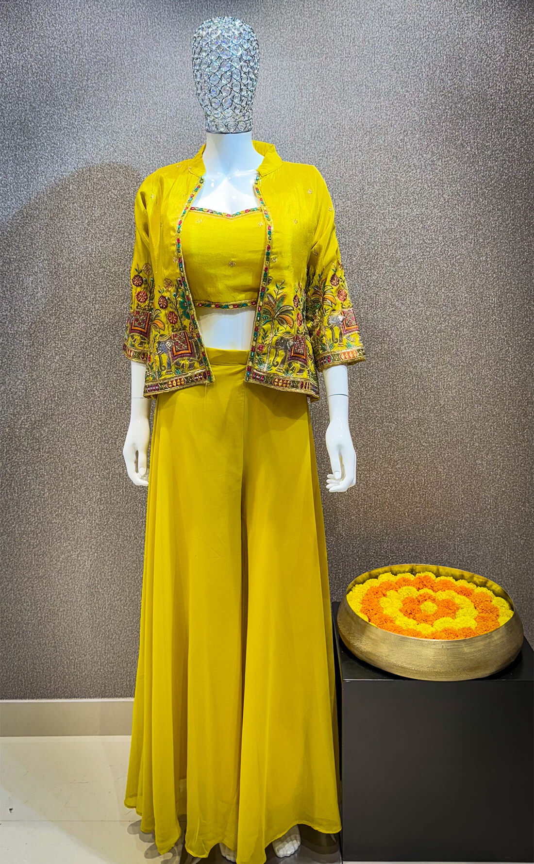 Hand Work Jacket Style 3-peice - Yellow