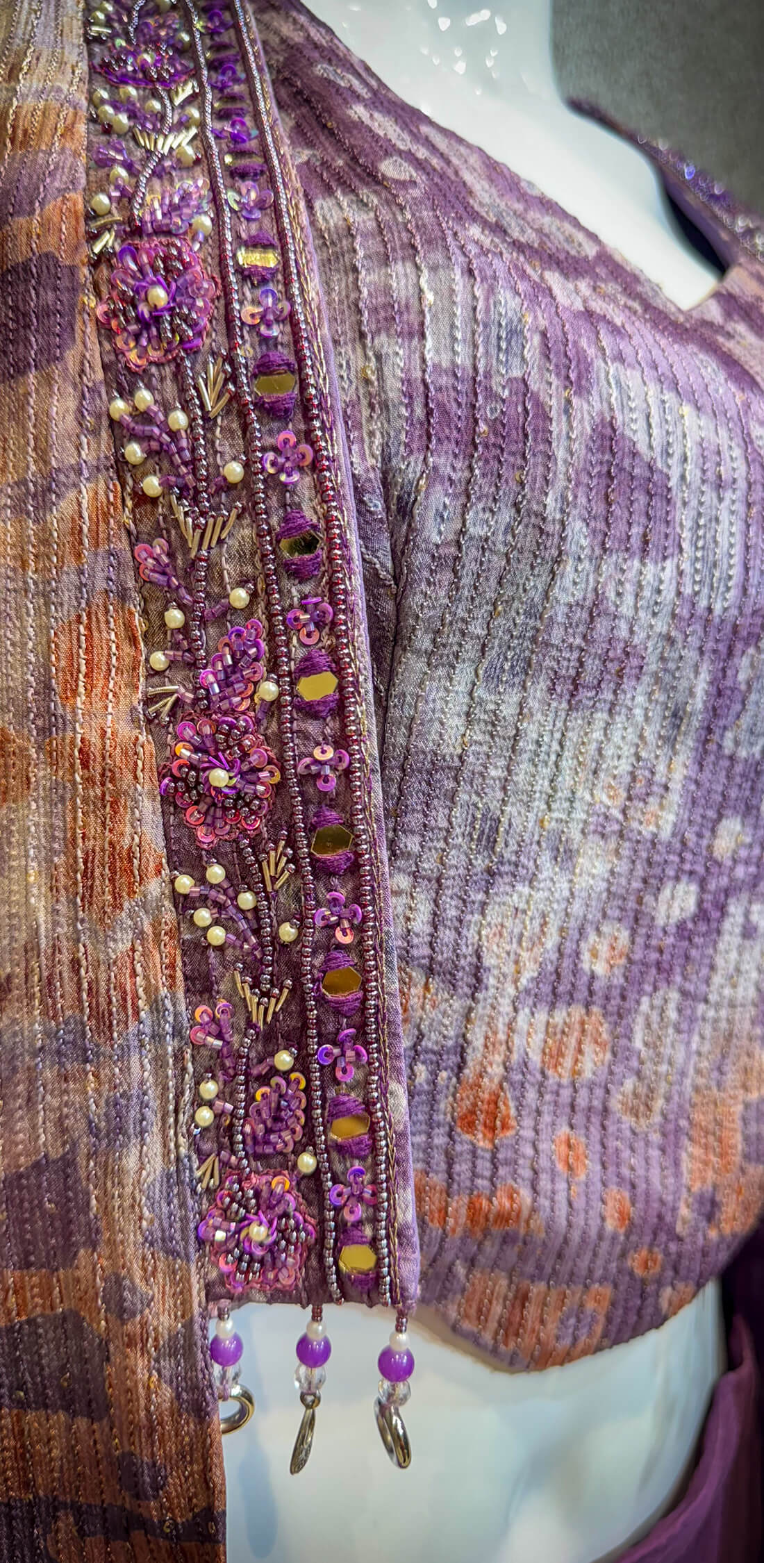 Jacket Style Embellished 3-peice Kalamkari Print - Grape
