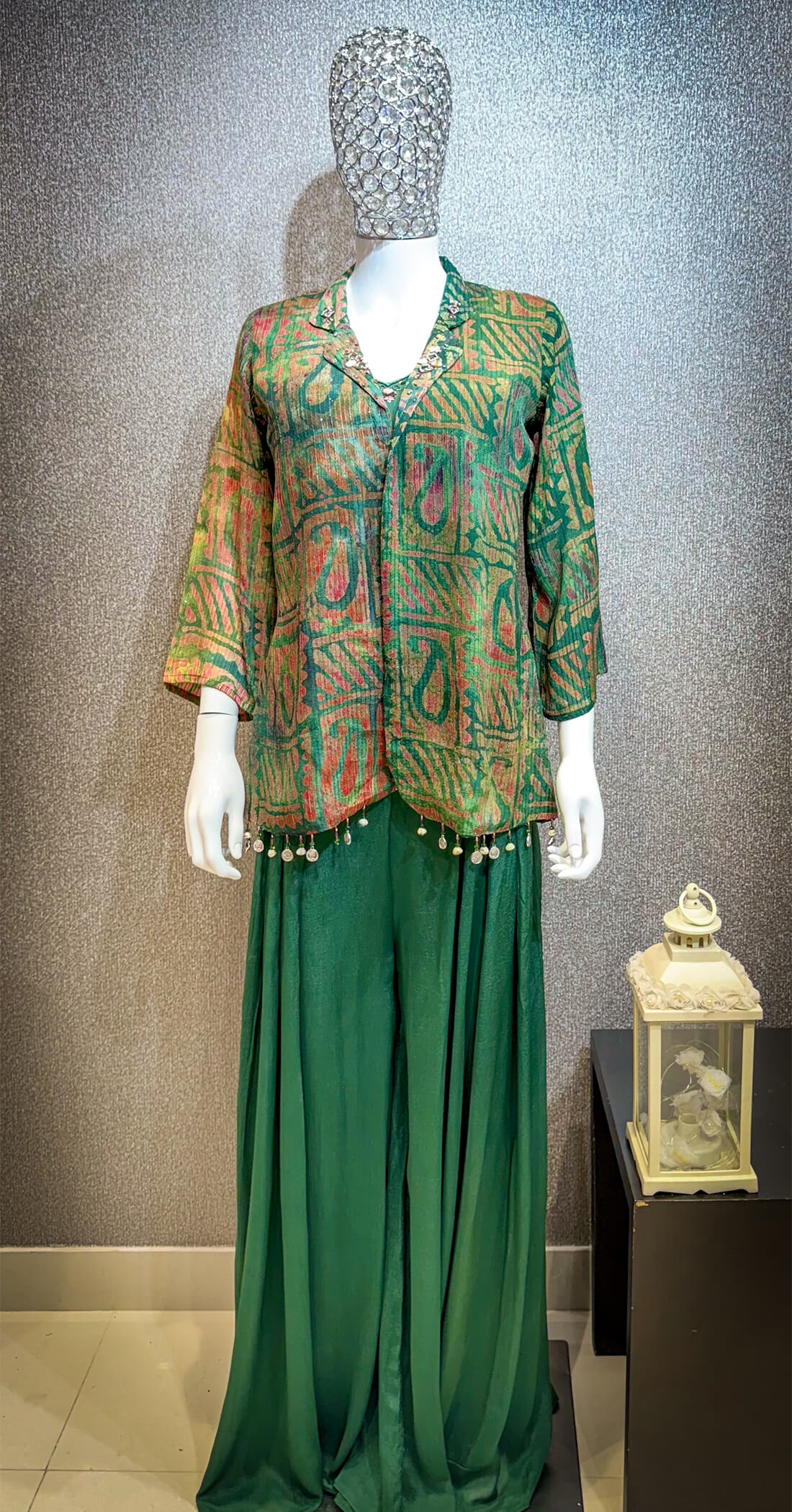 Jacket Style Embellished 3-peice Kalamkari Print