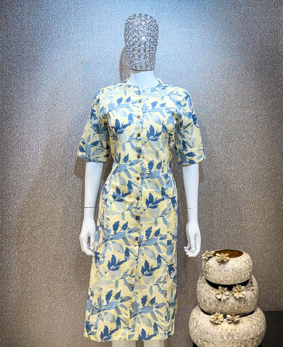 Printed Kurti - Spanish White with Blue