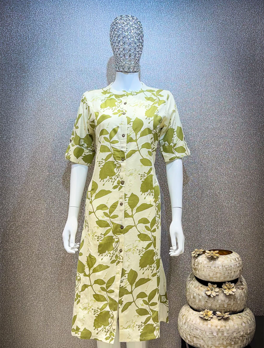 Printed Kurti - Spanish White with Green