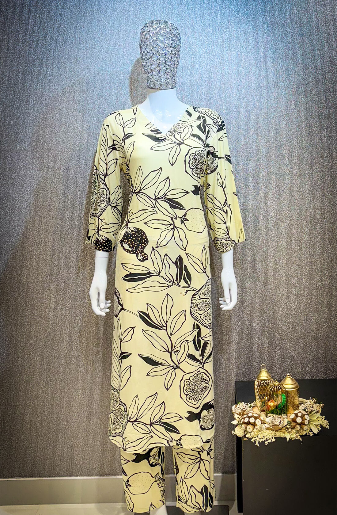 Printed Kurti -  Yellow with Black