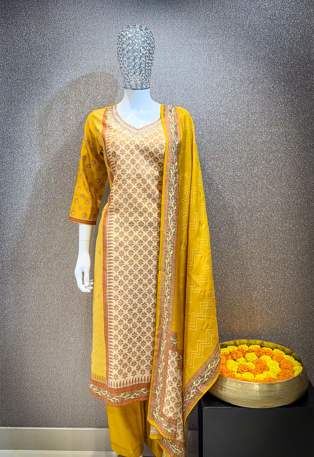 Printed  Suit 3 piece - Mustard Yellow