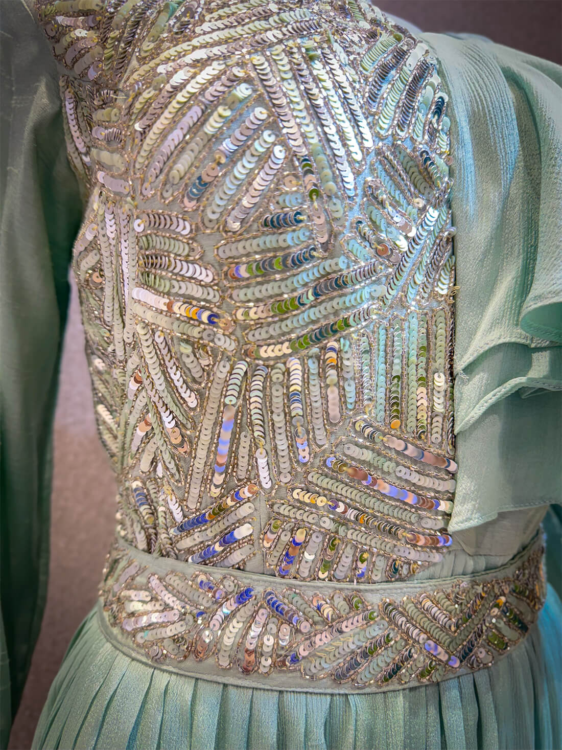 Sequin Work Dress - Green