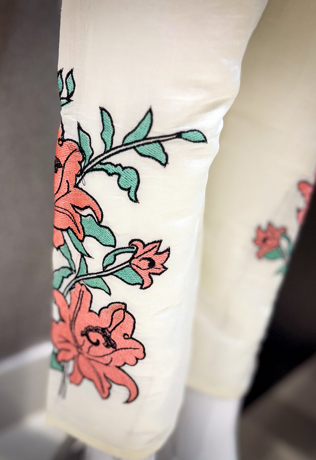 Solid Color Embroidery Work - Off White