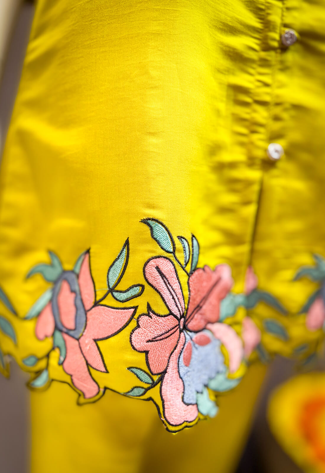 Solid Color Embroidery Work - Yellow